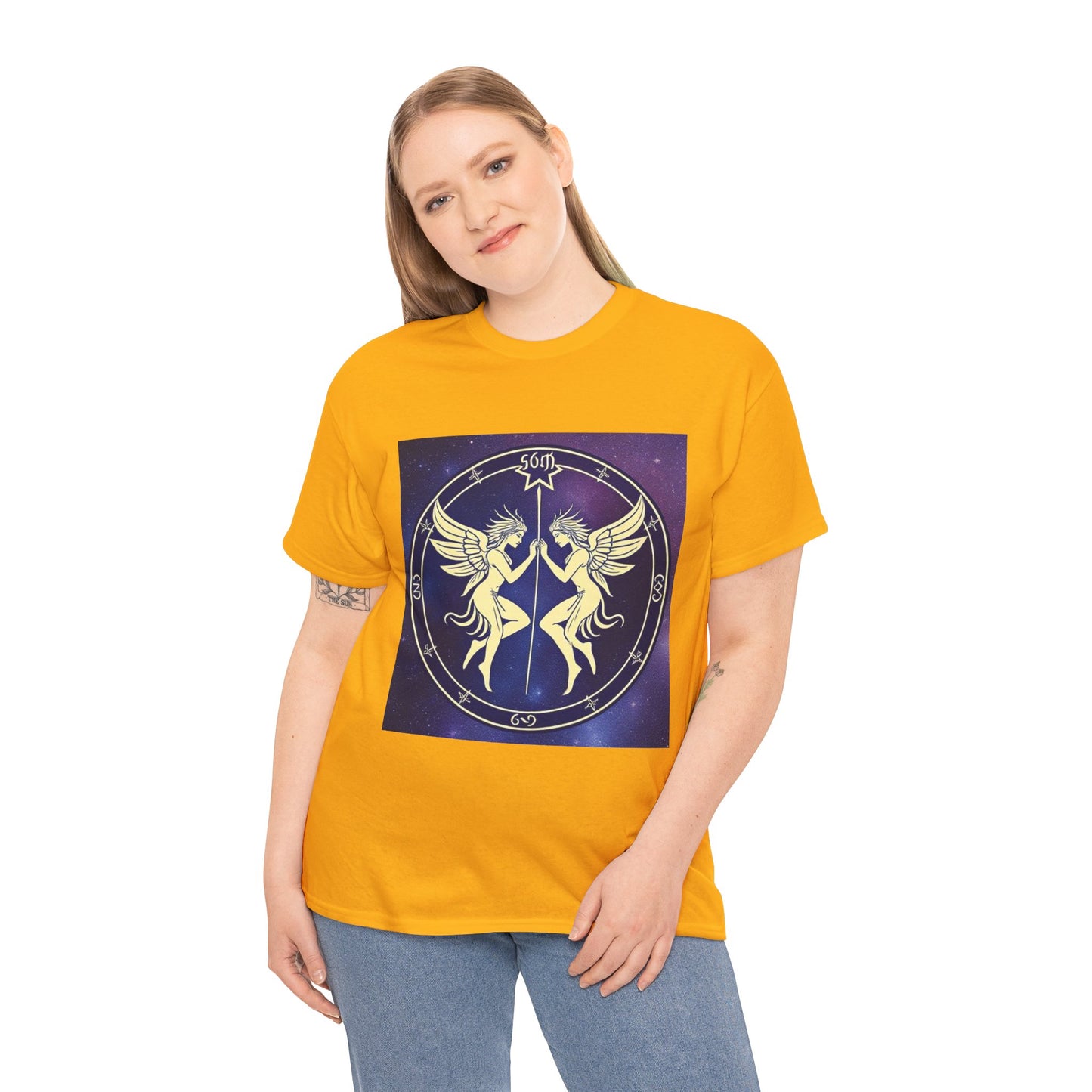 Unisex Heavy Cotton T-Shirt, Space Angel Twins v1, Gemini Zodiac Design