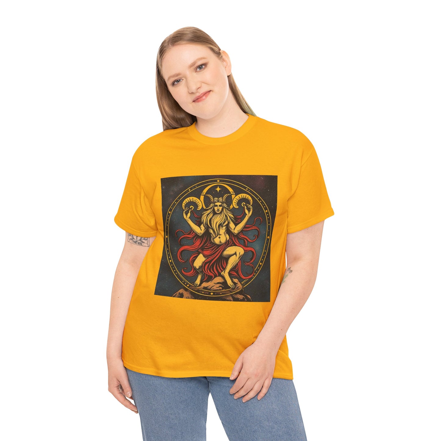 Unisex Heavy Cotton T-Shirt, Aries God 3v, Zodiac Design