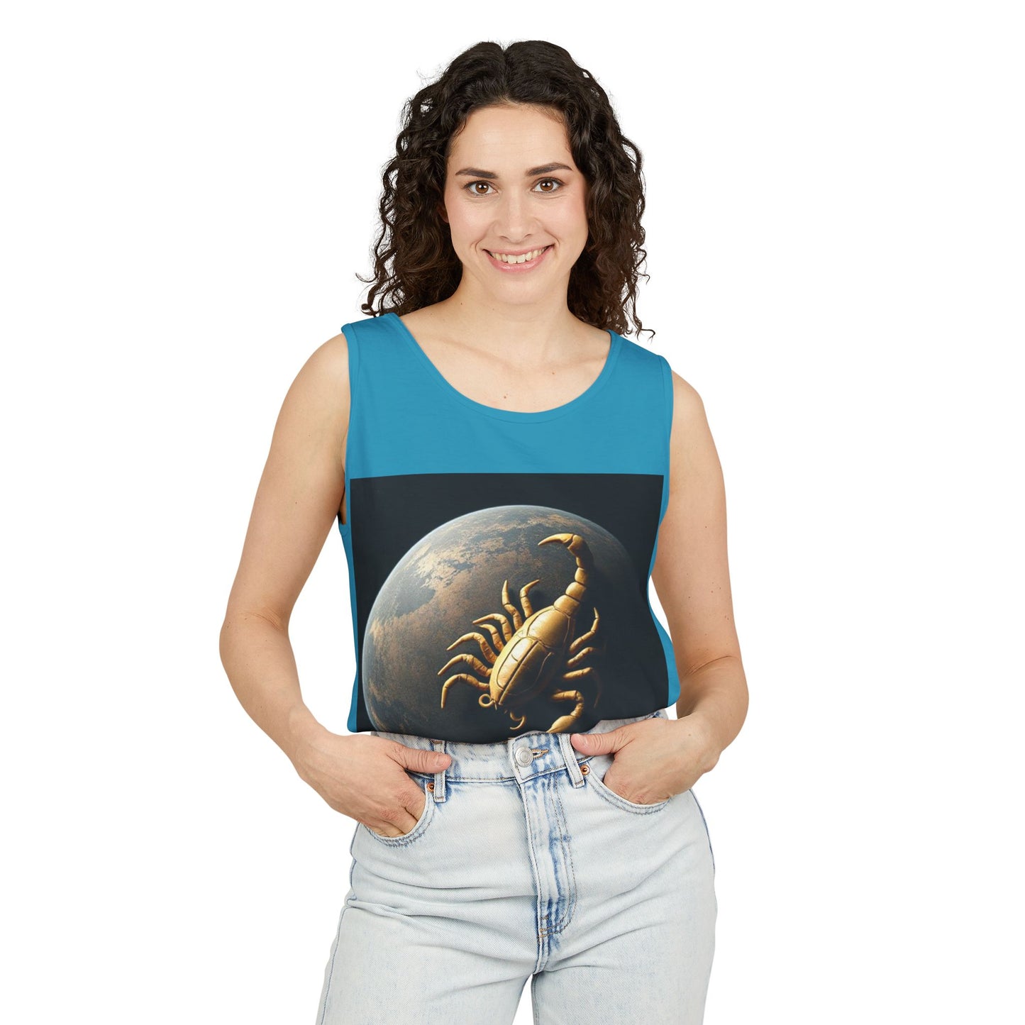 Unisex Garment-Dyed, Tank Top, Scorpio Design, Planet Symbol v1, 100% US cotton