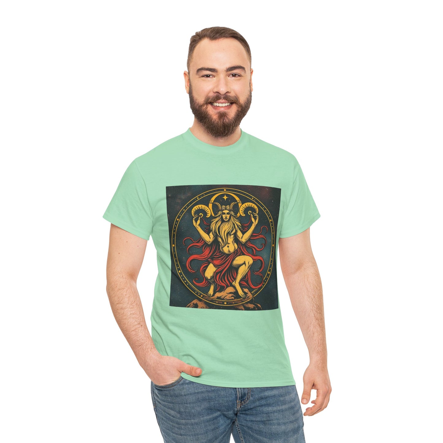 Unisex Heavy Cotton T-Shirt, Aries God 2v, Zodiac Design