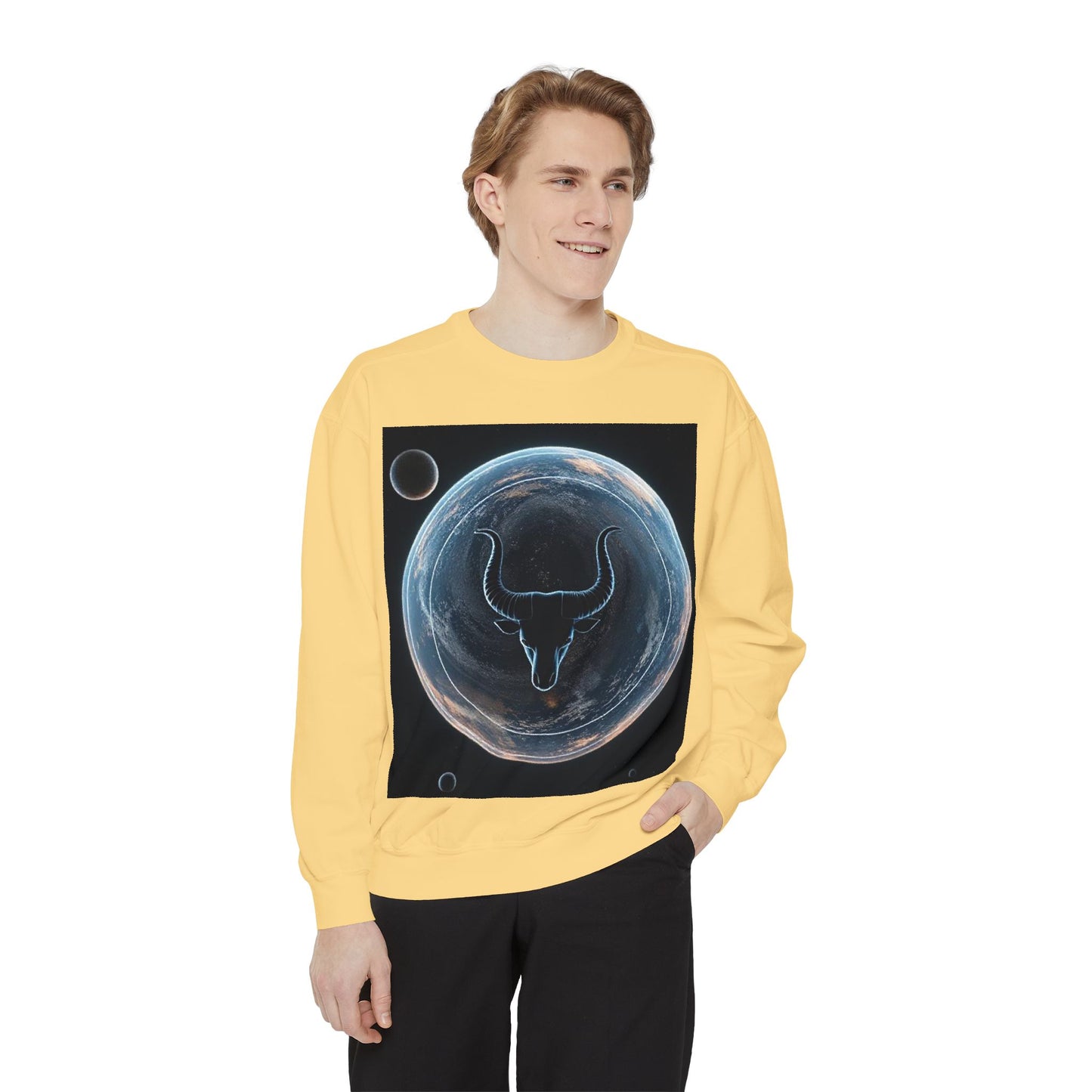Garment-Dyed Sweatshirt, Unisex, Space Animal Design, Taurus