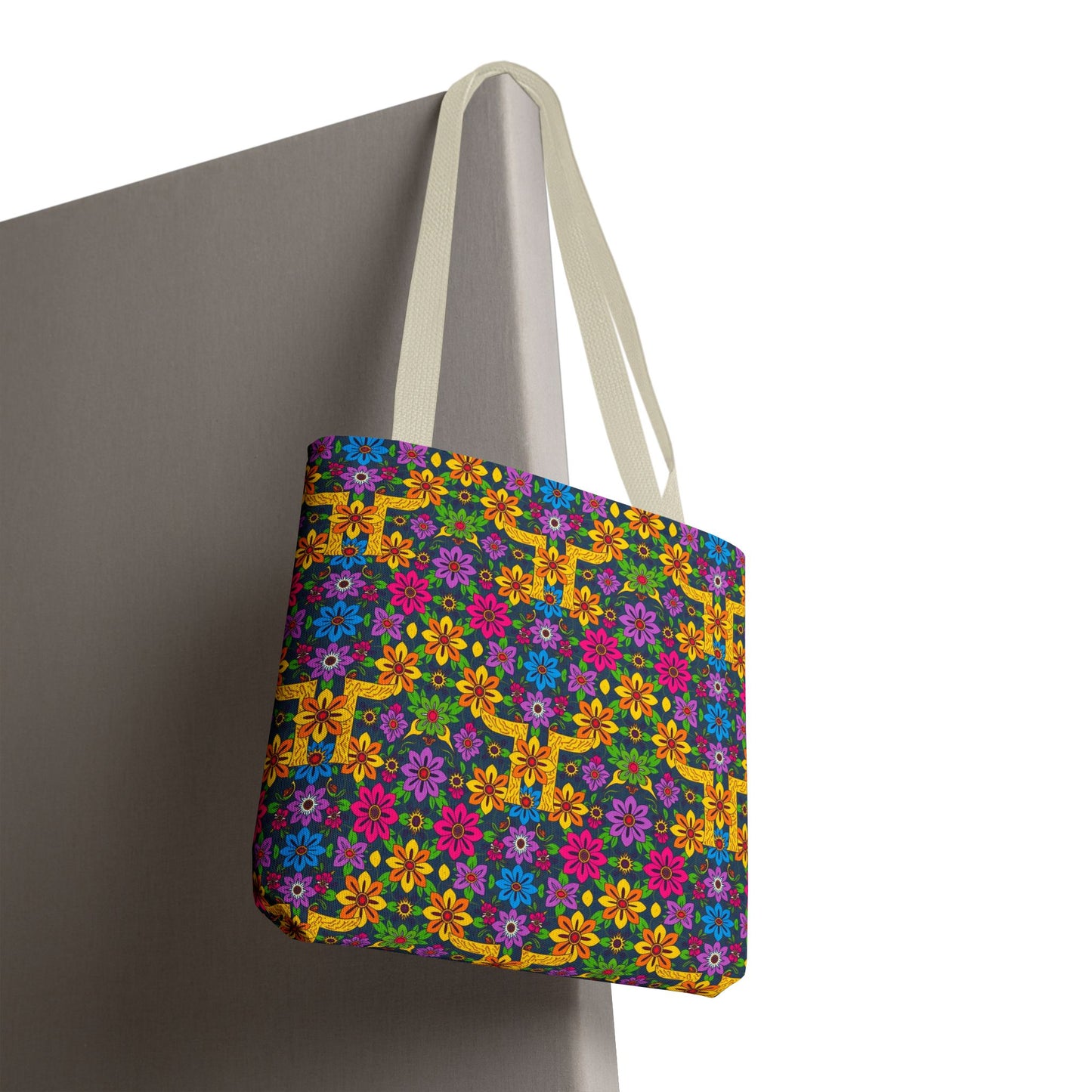 Tote Bag, (AOP), Gemini, Zodiac v2, Flower Pattern