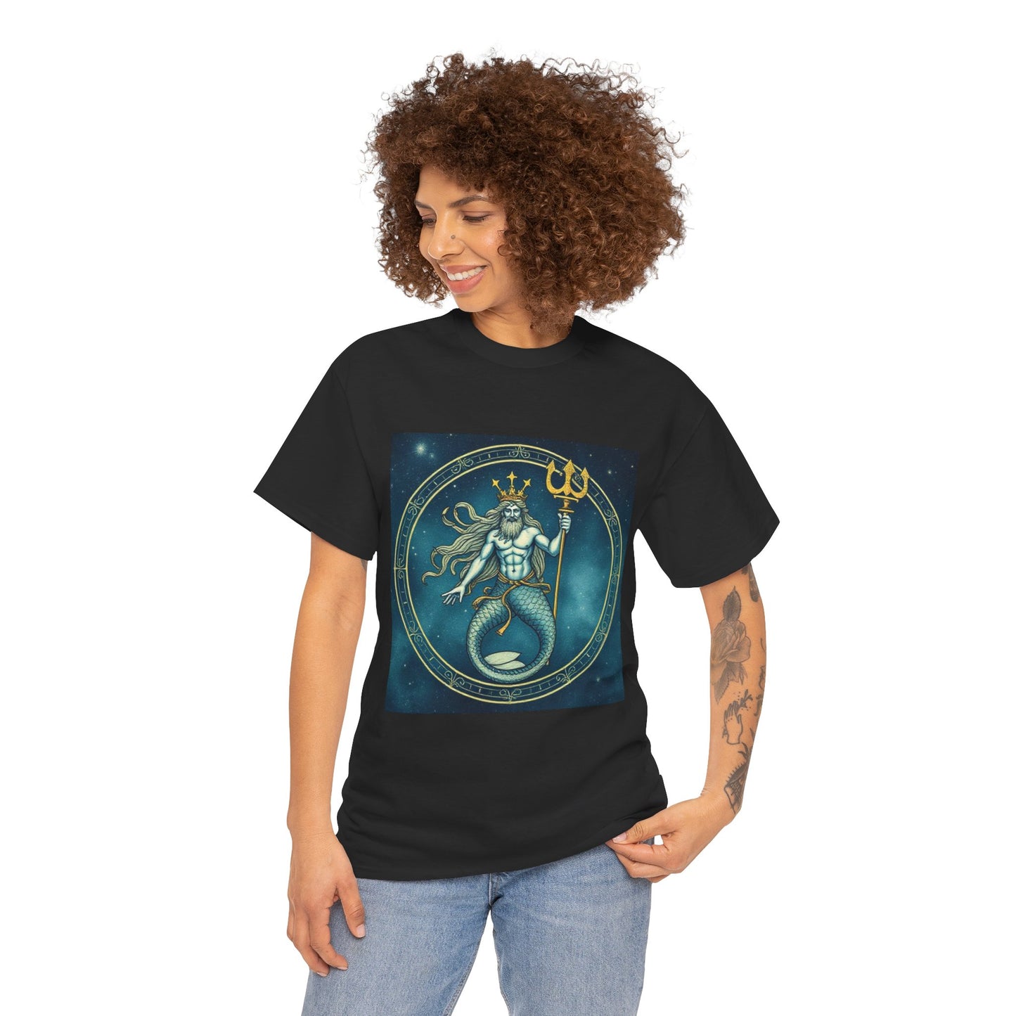 Unisex Heavy Cotton T-Shirt, Aquarius God 6v, Zodiac Design