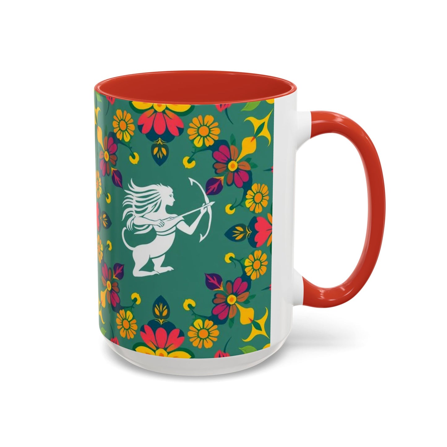 Accent Coffee Mug, Sagittarius, Zodiac. Flower Pattern, (11, 15oz)