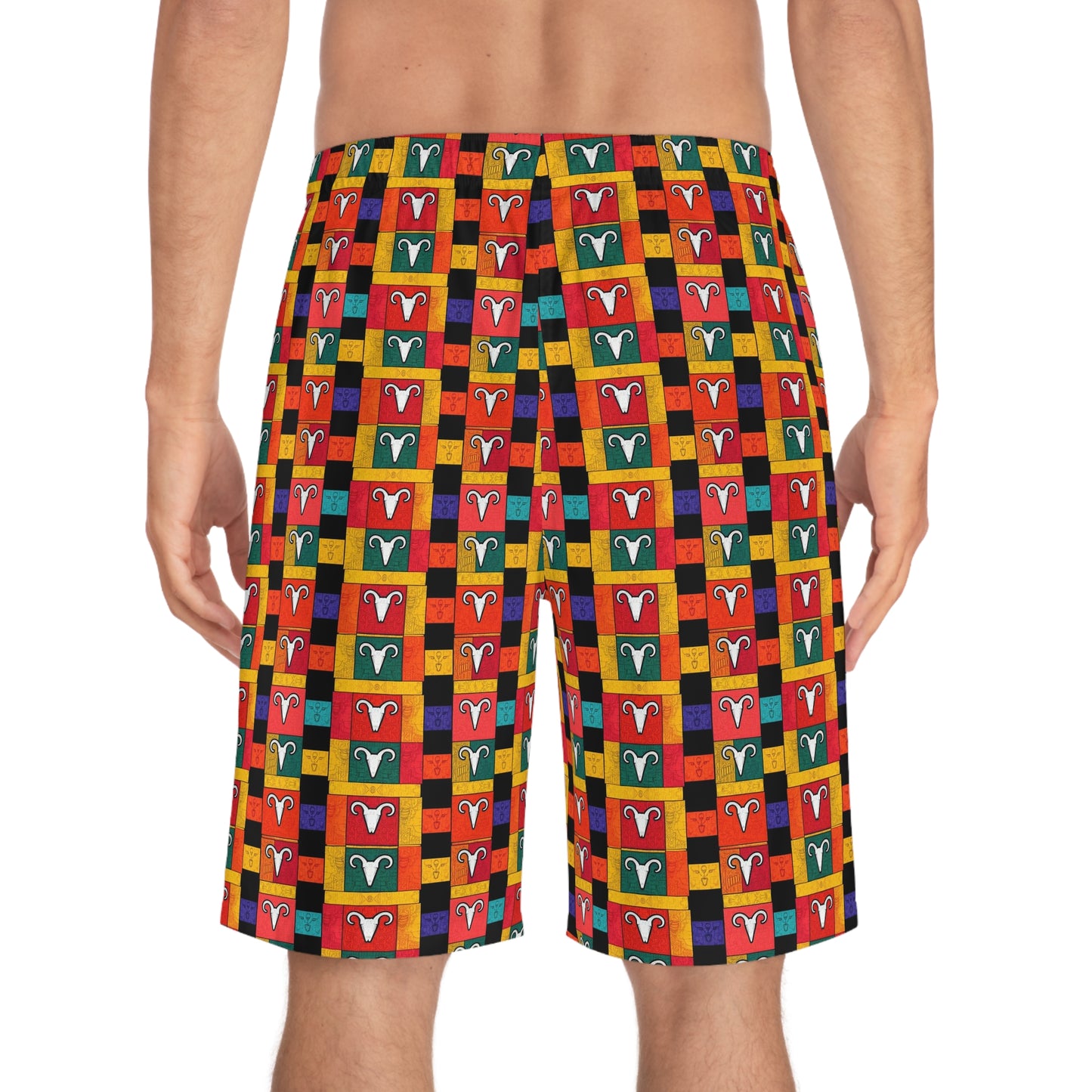 Men's Board Shorts, (AOP), Aries, Zodiac v1, Shape Pattern