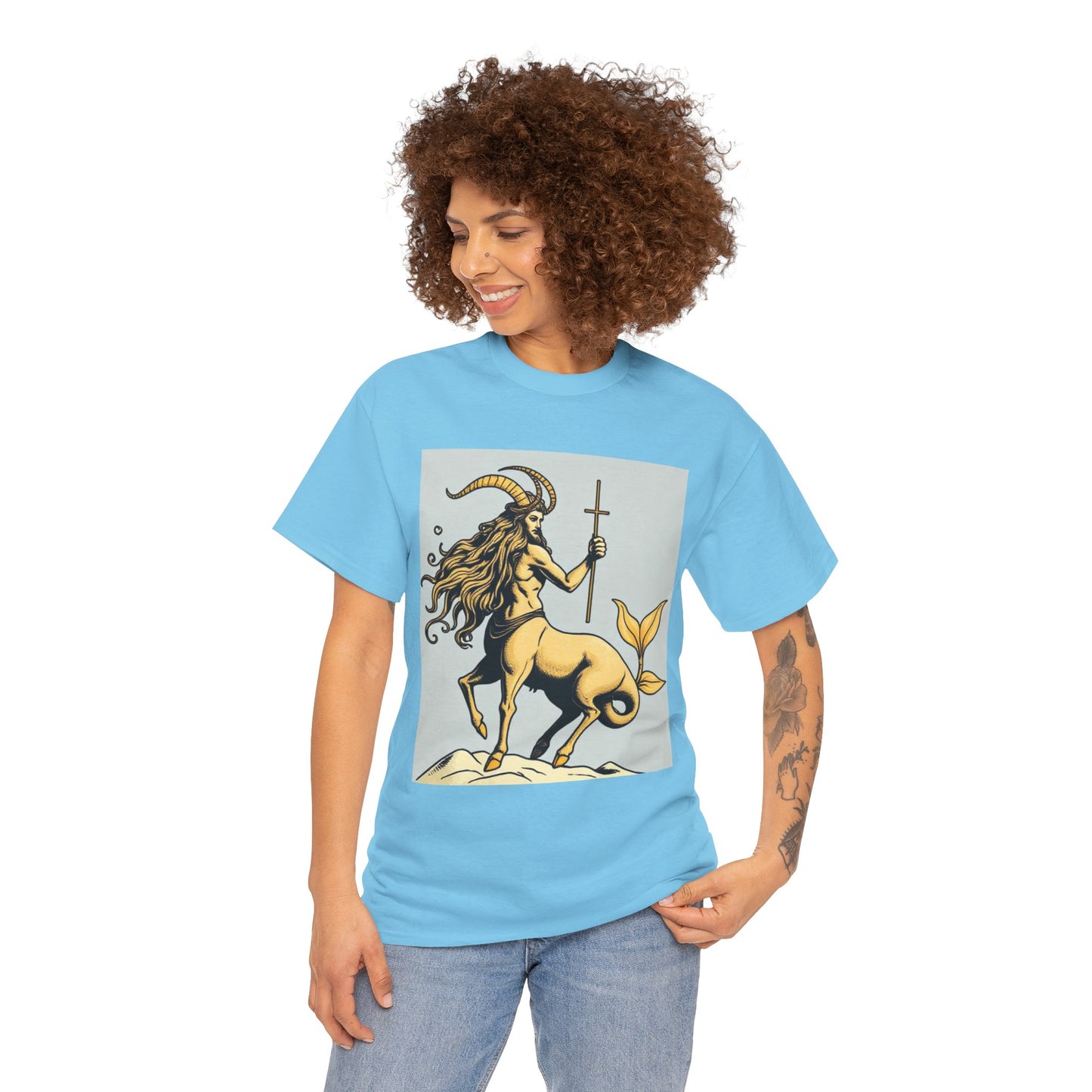 Unisex Heavy Cotton T-Shirt, Capricorn God v3, Zodiac Design