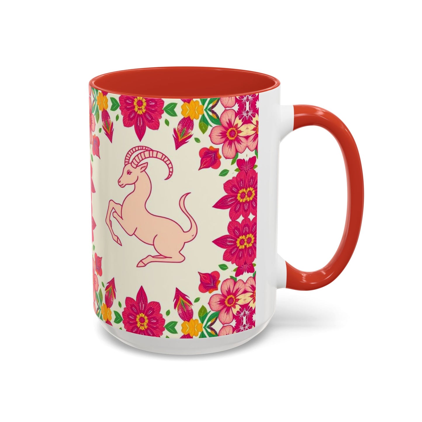 Accent Coffee Mug, Capricorn, Zodiac v2, Flower Pattern, (11, 15oz)