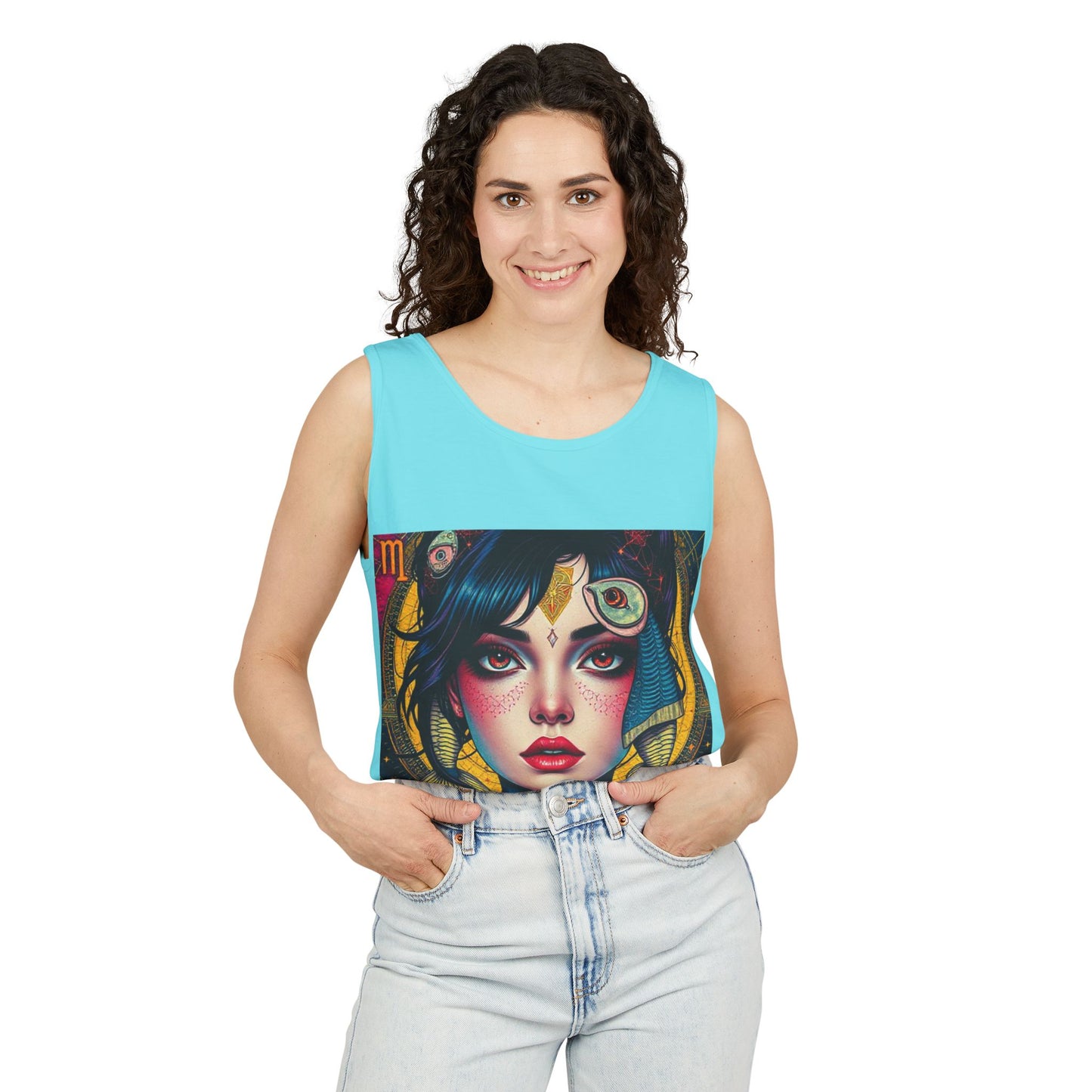Unisex Garment-Dyed, Tank Top, Pisces Design, Pop Art, 100% US cotton