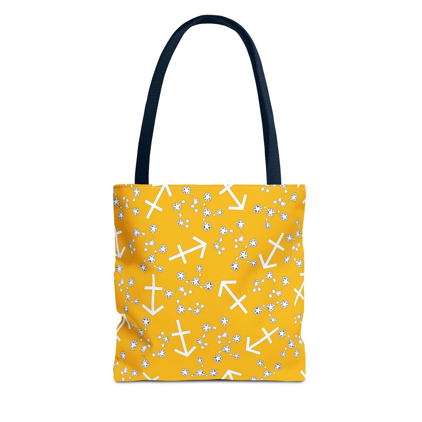Tote Bag, Sagittarius Zodiac Sign, AOP, (Yellow, White Print)