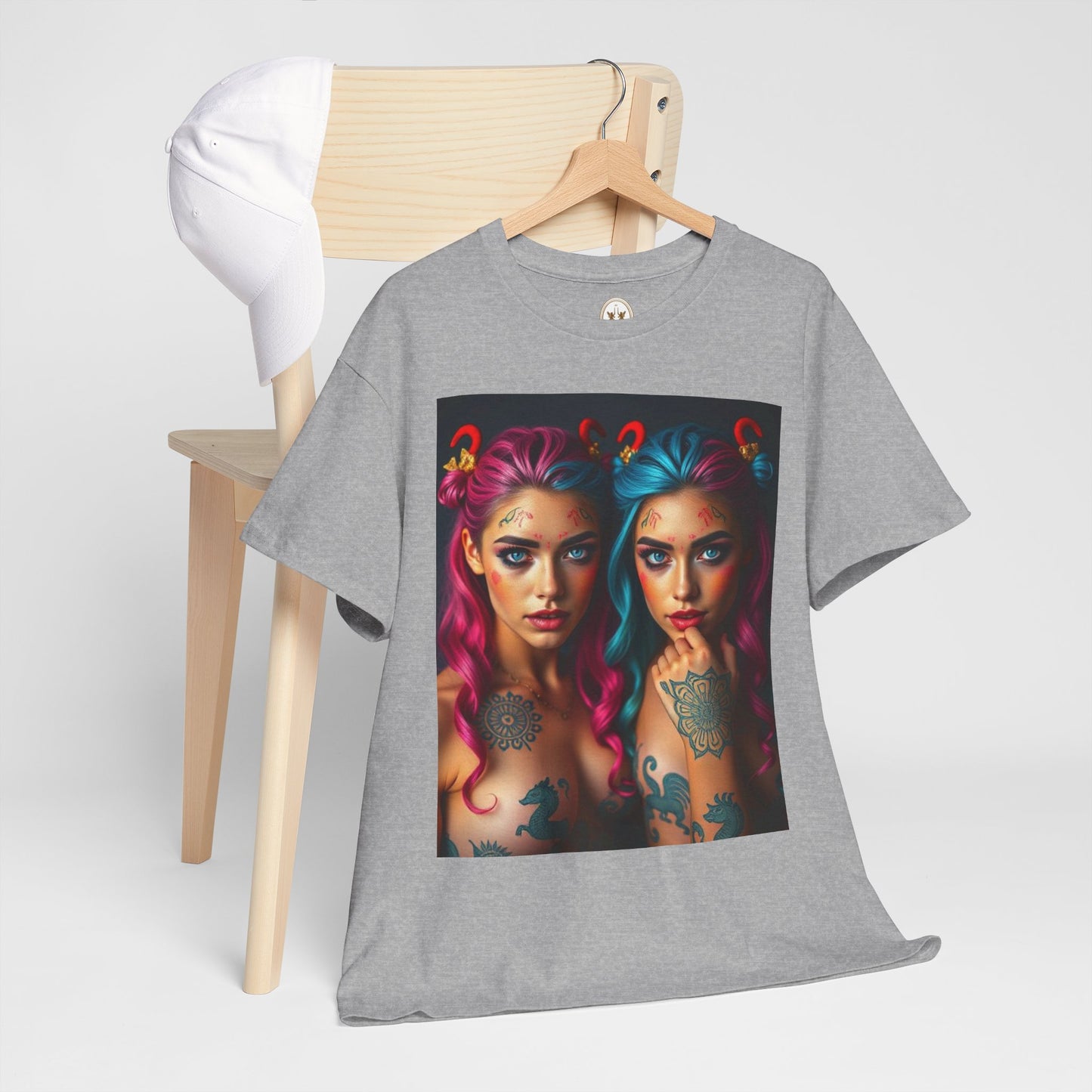 Unisex Heavy Cotton T-Shirt, Gemini, Zodiac v1, Sexy Art