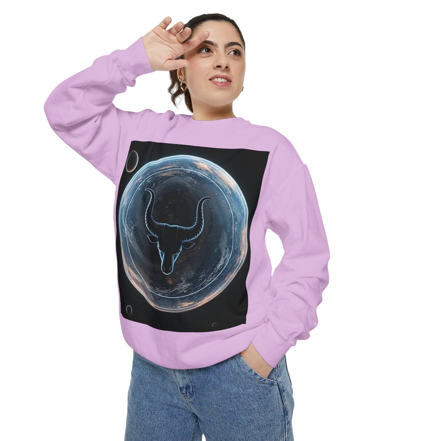 Garment-Dyed Sweatshirt, Unisex, Space Animal Design, Taurus