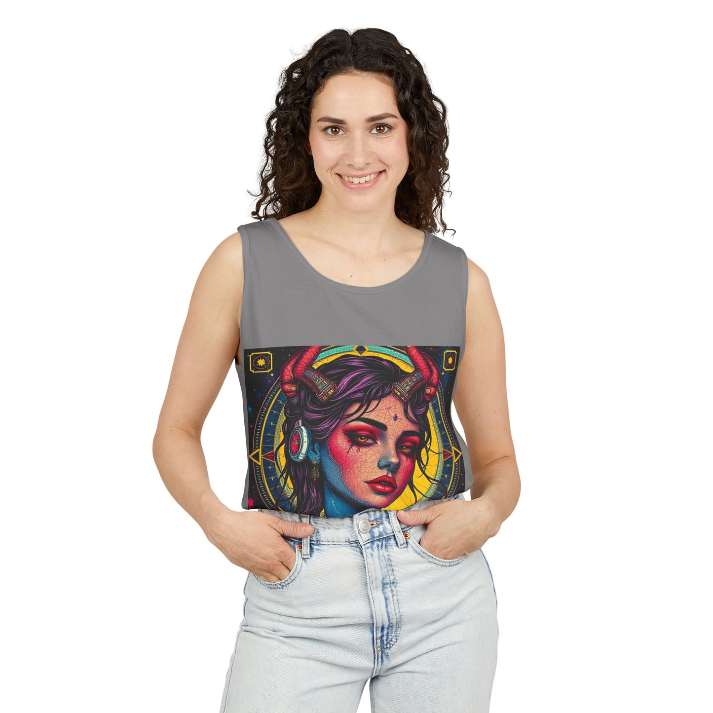 Unisex Garment-Dyed, Tank Top, Scorpio Design, Pop Art, 100% US cotton