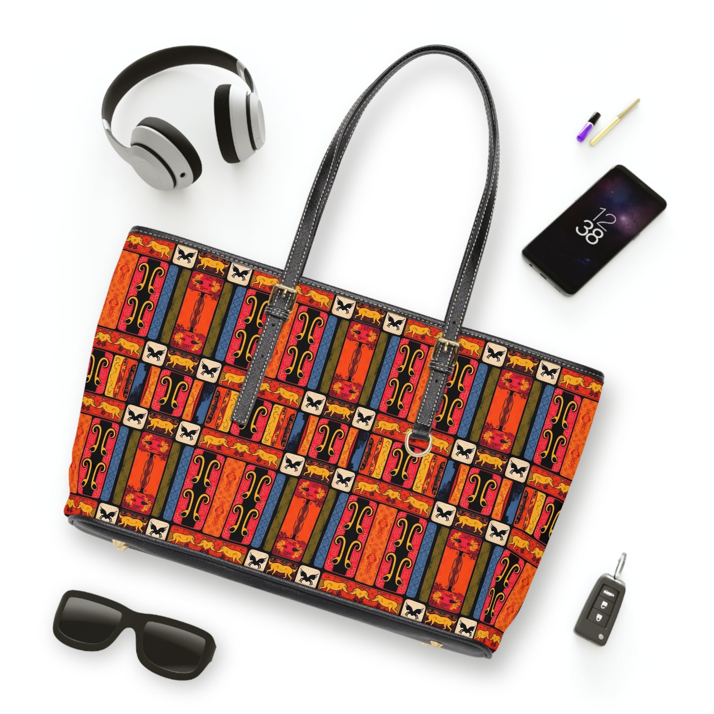 Leather Shoulder Bag, Virgo, Zodiac v2, Shapes Pattern