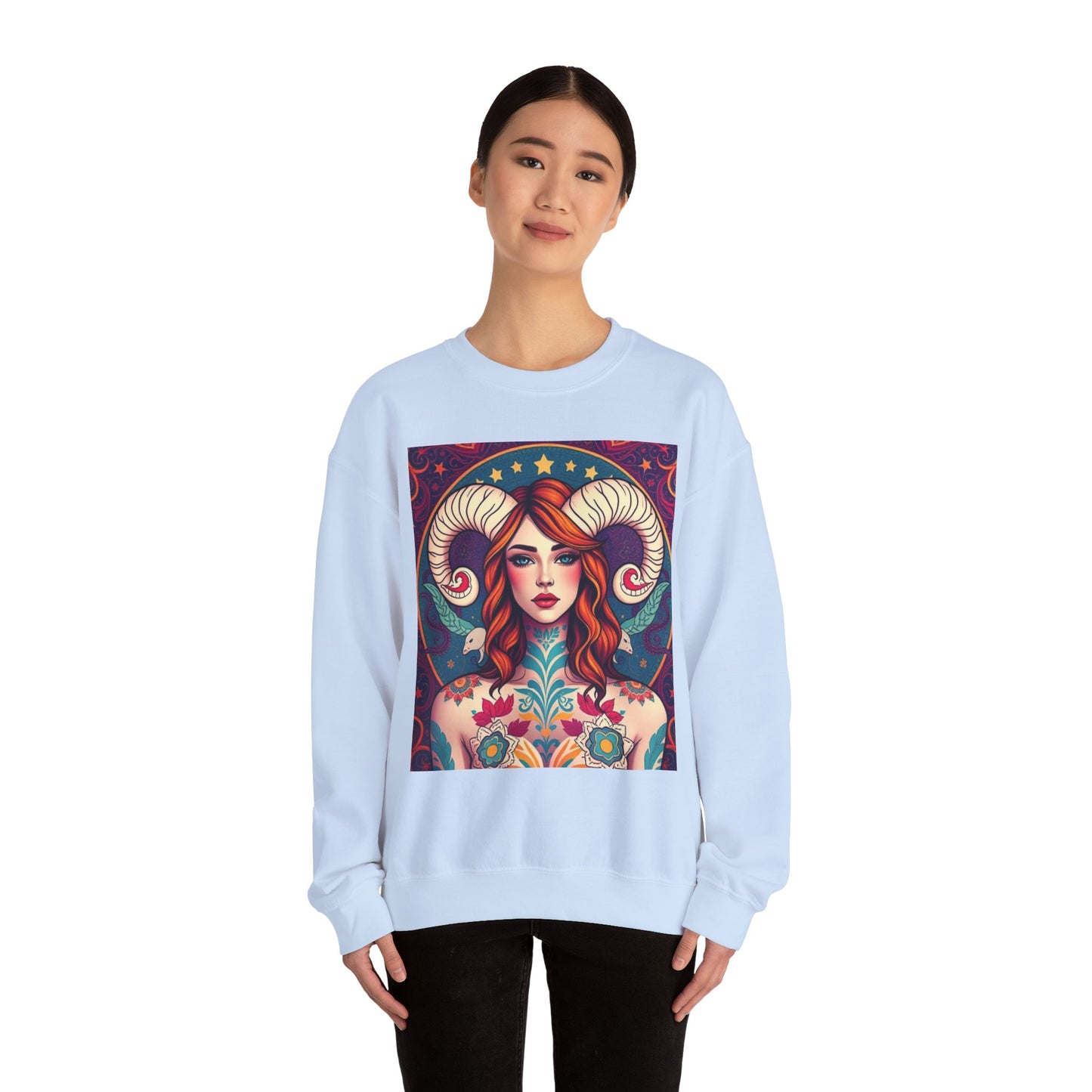 Unisex Heavy Blend™ Crewneck Sweatshirt, Aries, Zodiac v1, Sexy Pattern