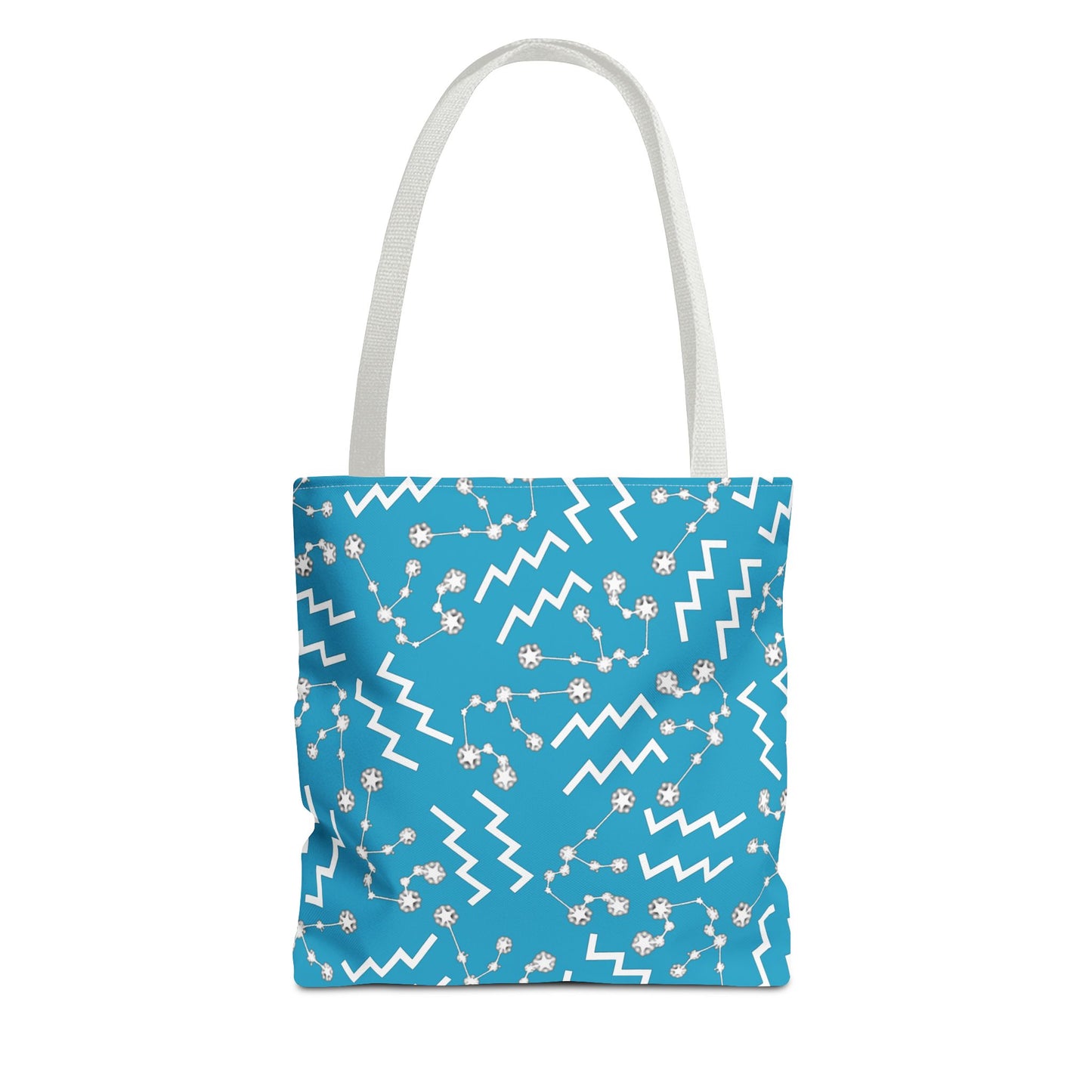 Tote Bag, Aquarius Zodiac Sign, AOP, (Turquoise, White)