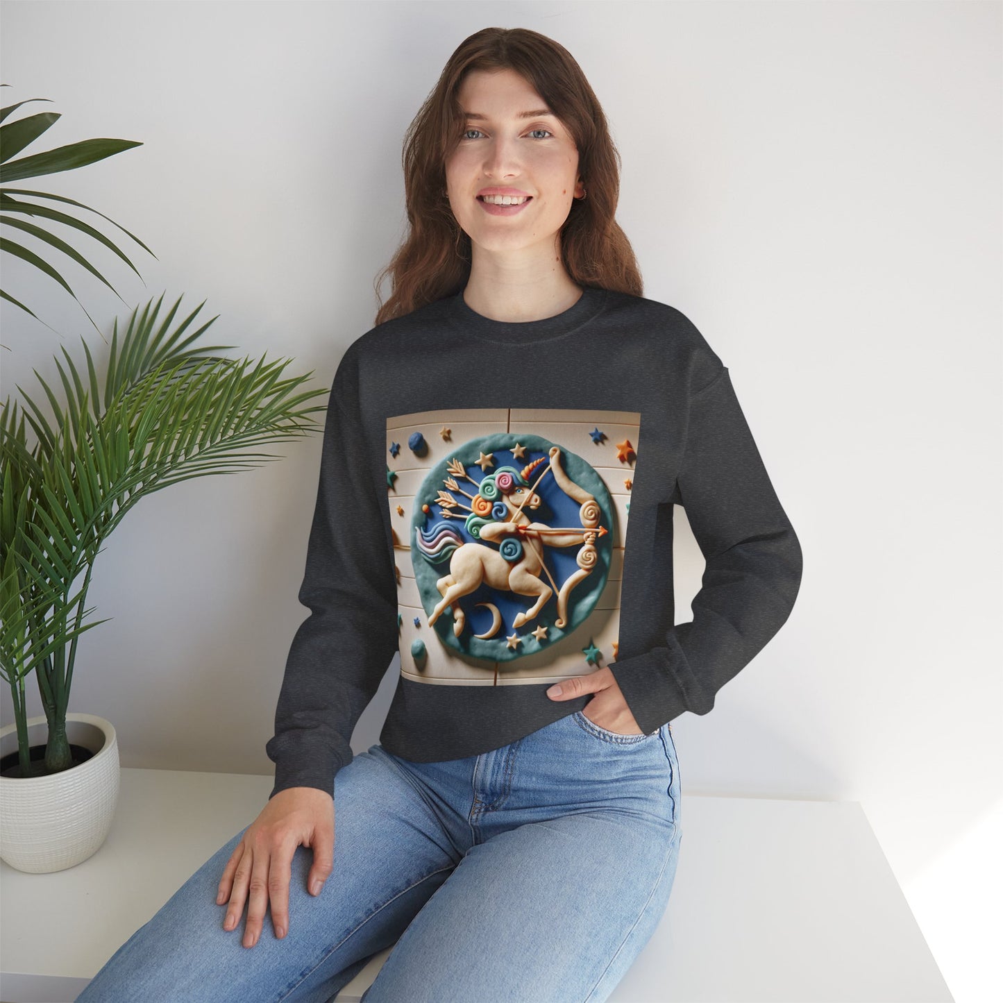 Unisex Heavy Blend™ Crewneck Sweatshirt, Colorful Horse, Sagittarius Zodiac Design