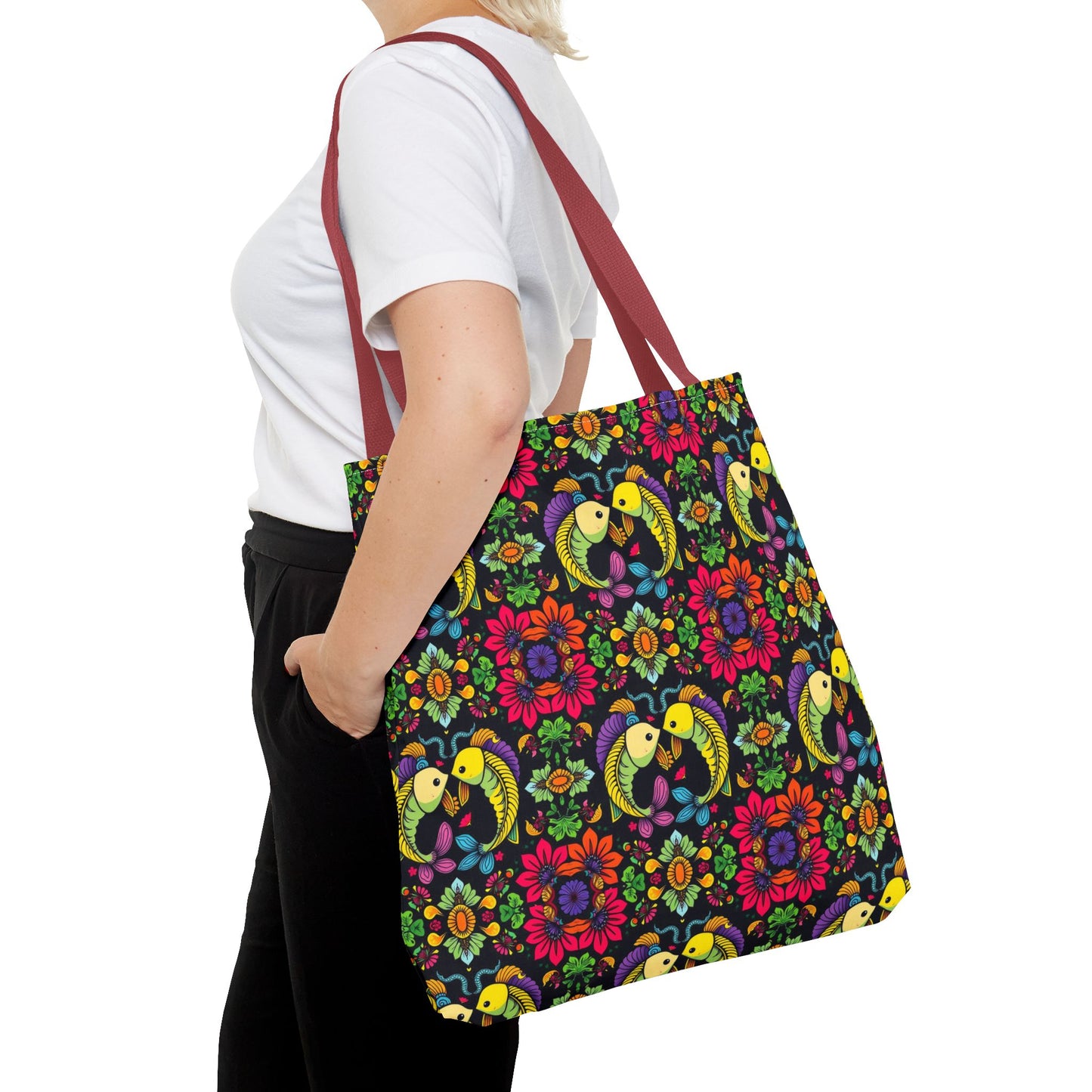 Tote Bag, (AOP), Pisces, Zodiac, Flower Pattern