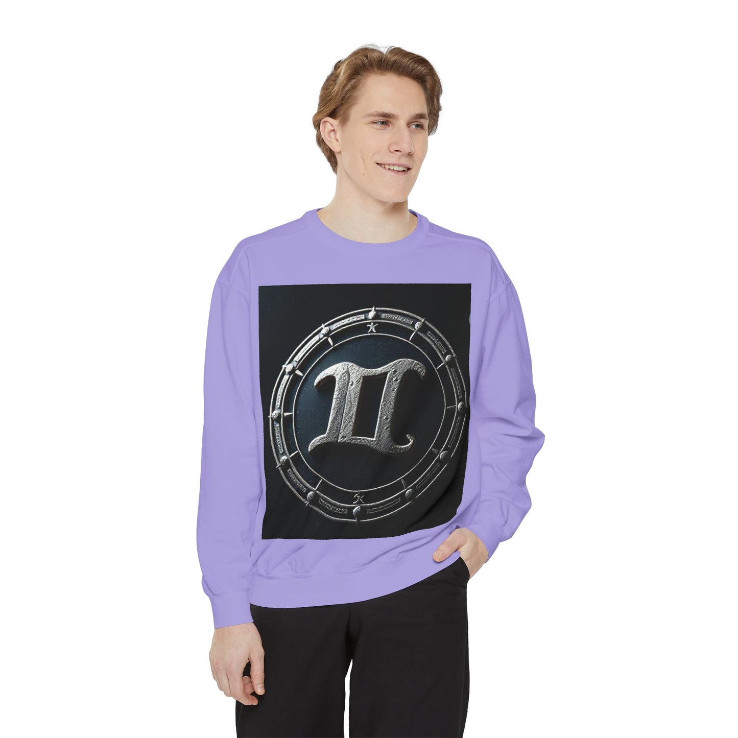 Garment-Dyed Sweatshirt, Unisex, Space Symbol Design v1, Gemini