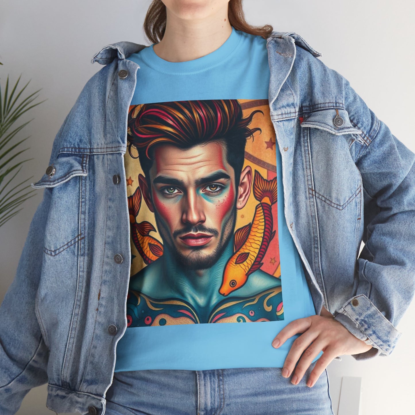 Unisex Heavy Cotton T-Shirt, Pisces, Zodiac v2, Sexy Art