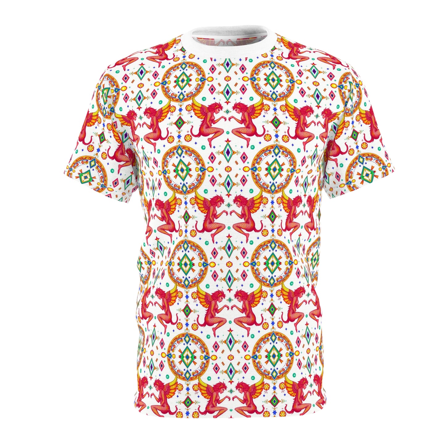 Unisex Cut & Sew T-Shirt, (AOP), Gemini, Zodiac v4, Jewels Pattern