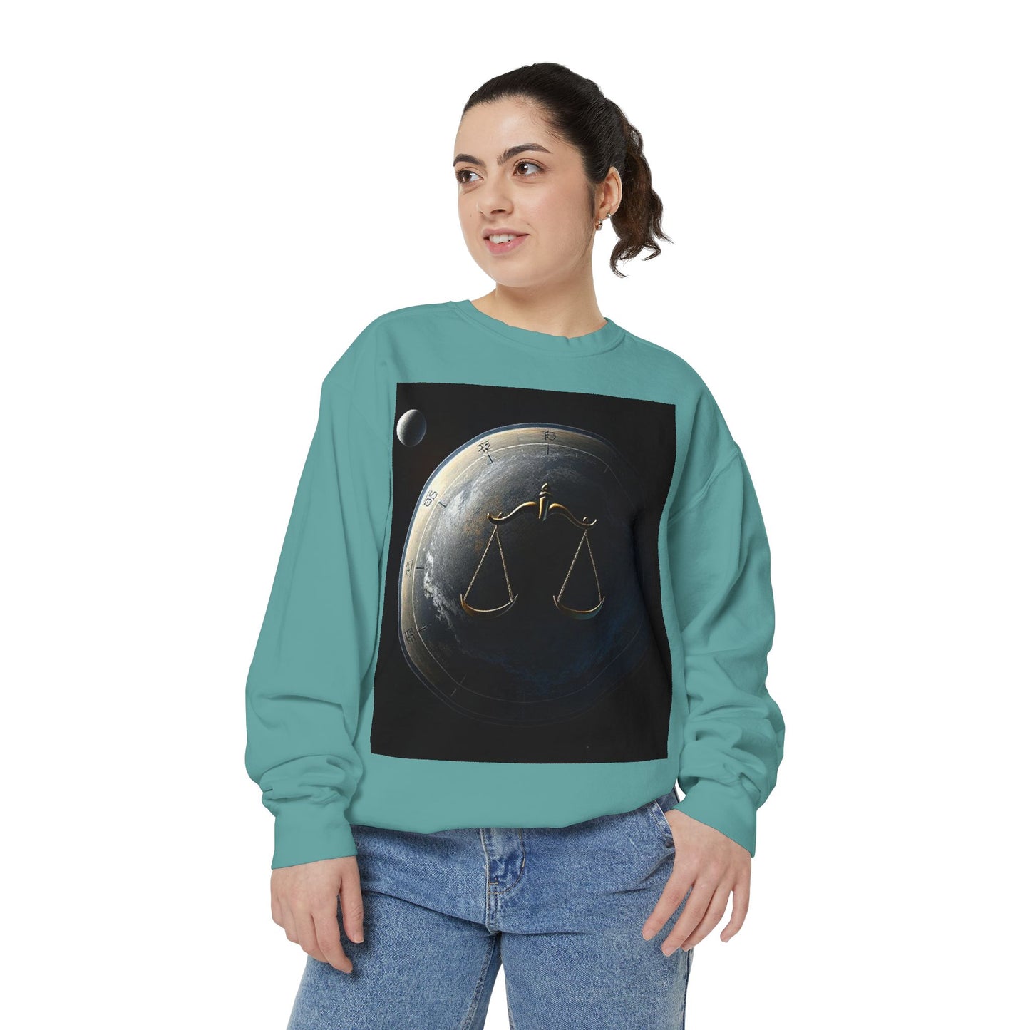 Garment-Dyed Sweatshirt, Unisex, Space Animal Design, Libra