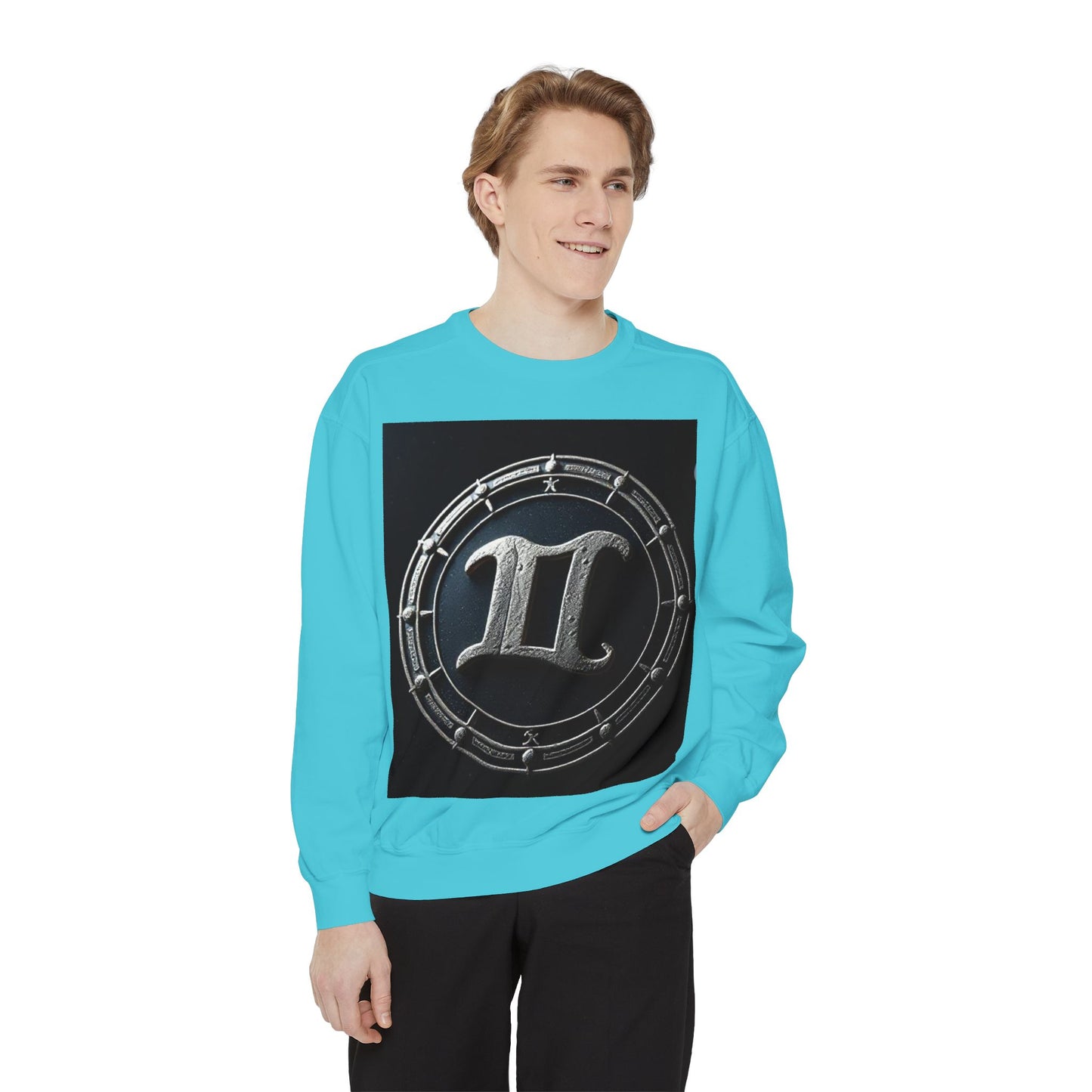 Garment-Dyed Sweatshirt, Unisex, Space Symbol Design v1, Gemini
