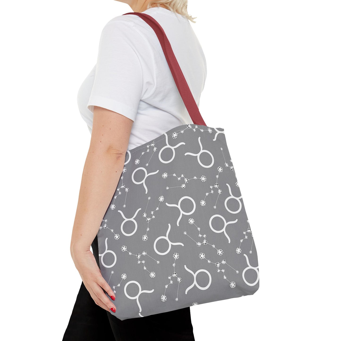 Tote Bag, Taurus Zodiac Sign, AOP, (Grey, White)