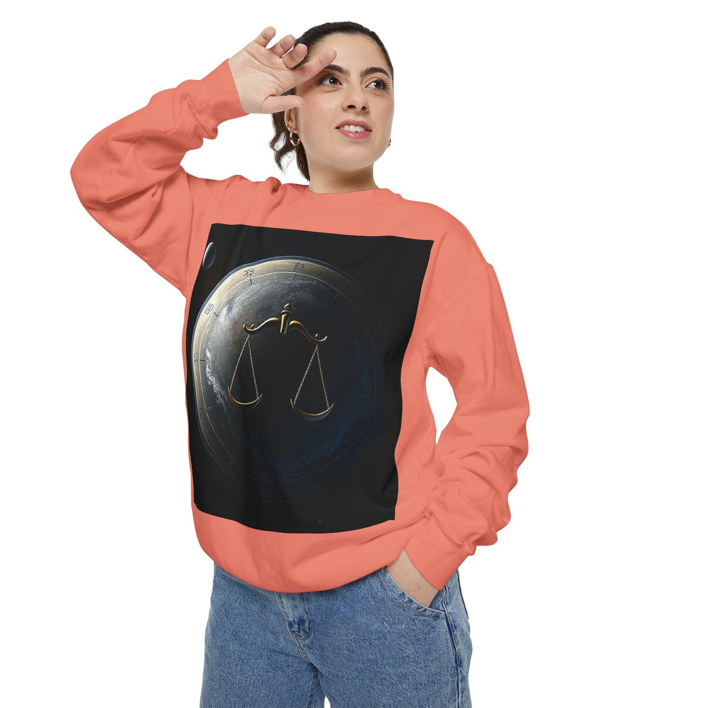 Garment-Dyed Sweatshirt, Unisex, Space Animal Design, Libra