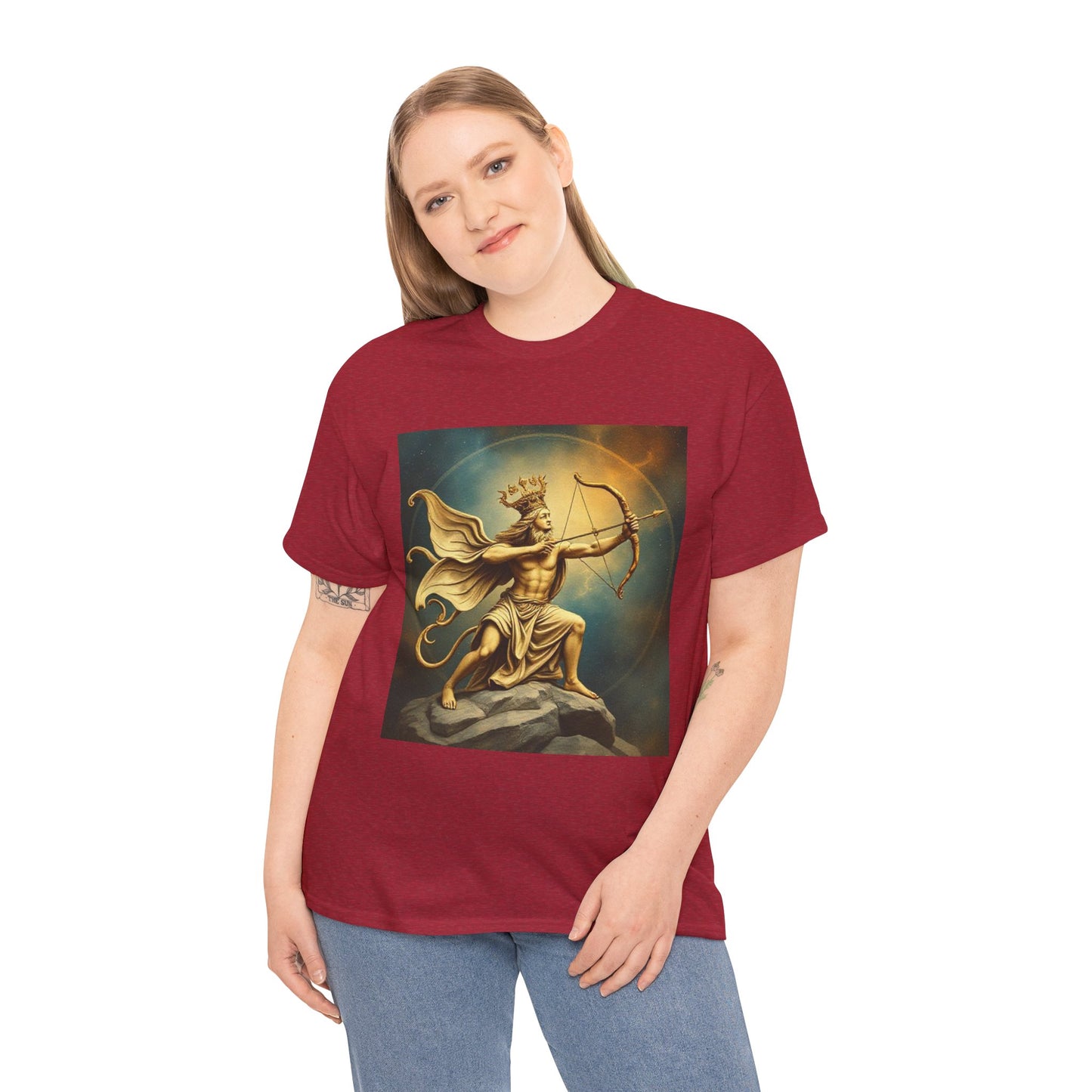 Unisex Heavy Cotton T-Shirt, Sagittarius King, Bow & Arrow v1, Zodiac Design