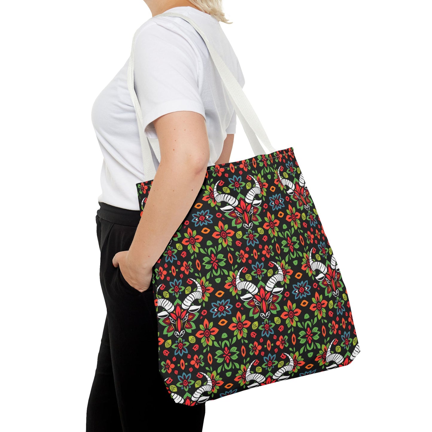 Tote Bag (AOP), Taurus, Zodiac v1, Flower Pattern