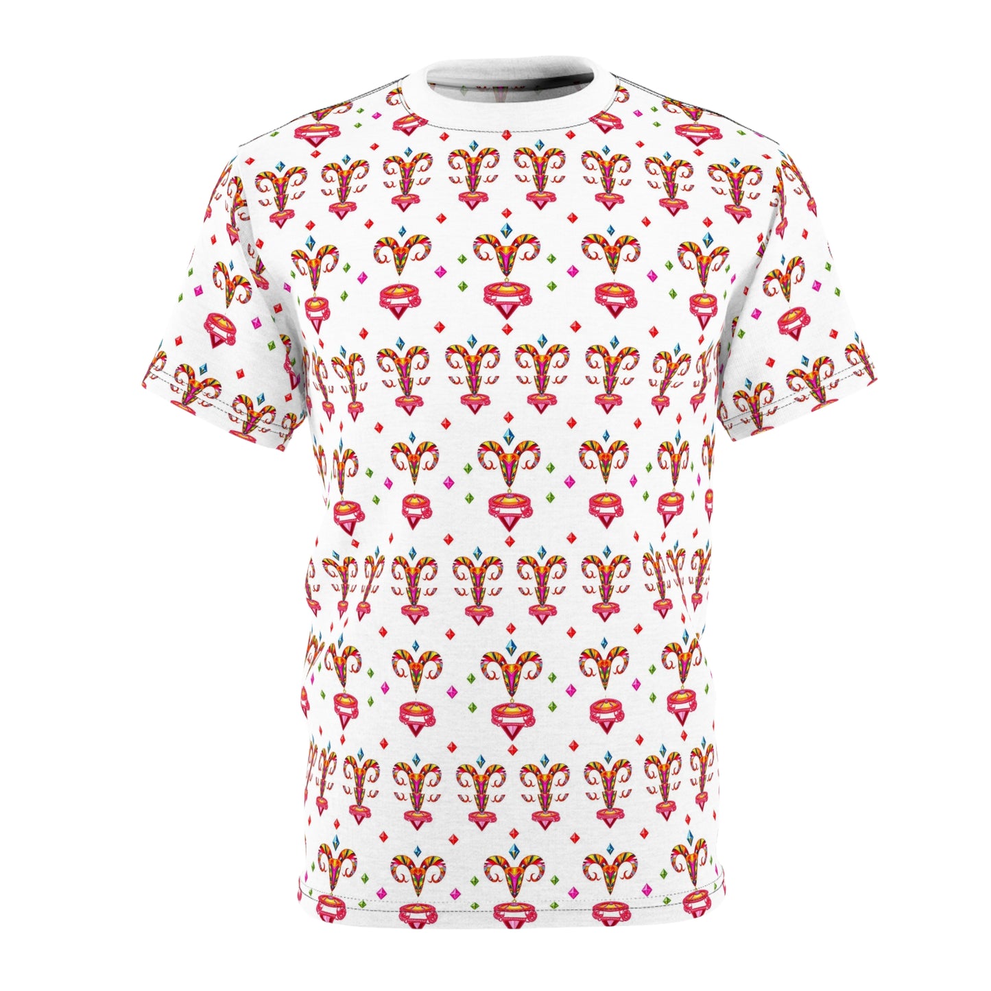Unisex Cut & Sew T-Shirt, (AOP), Aries, Zodiac v1, Jewels Pattern