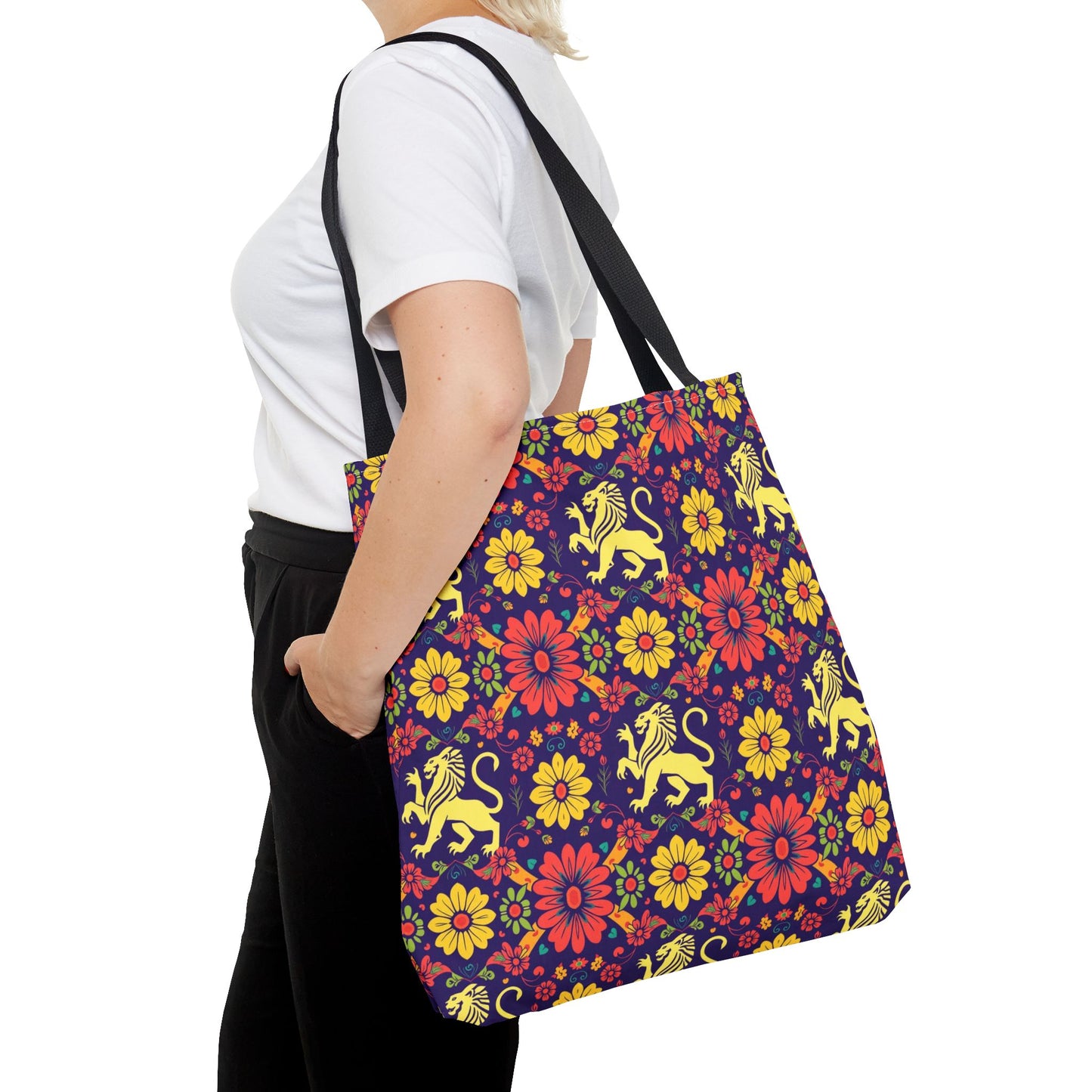 Tote Bag, (AOP), Leo, Zodiac v1, Flower Pattern