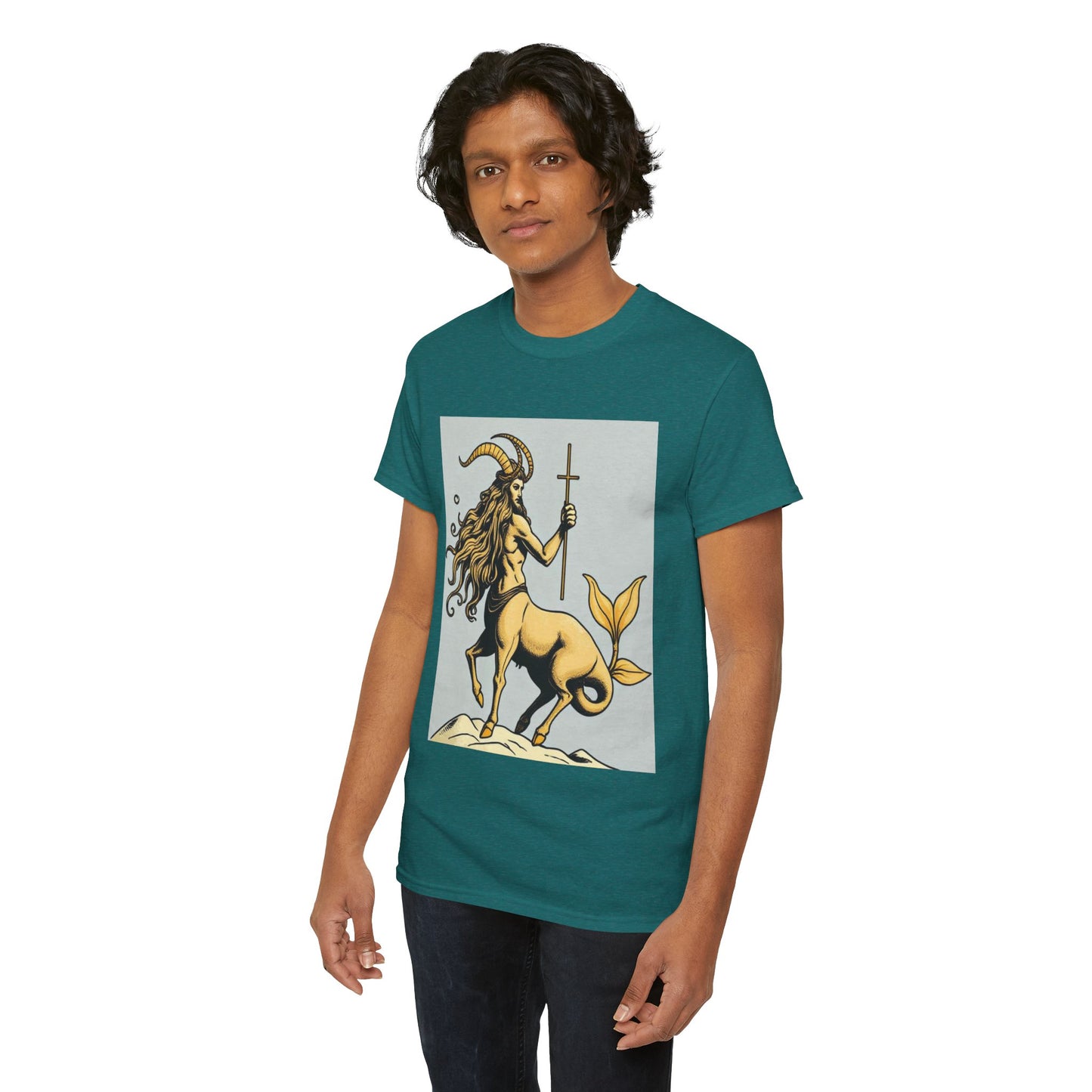 Unisex Heavy Cotton T-Shirt, Capricorn God v3, Zodiac Design