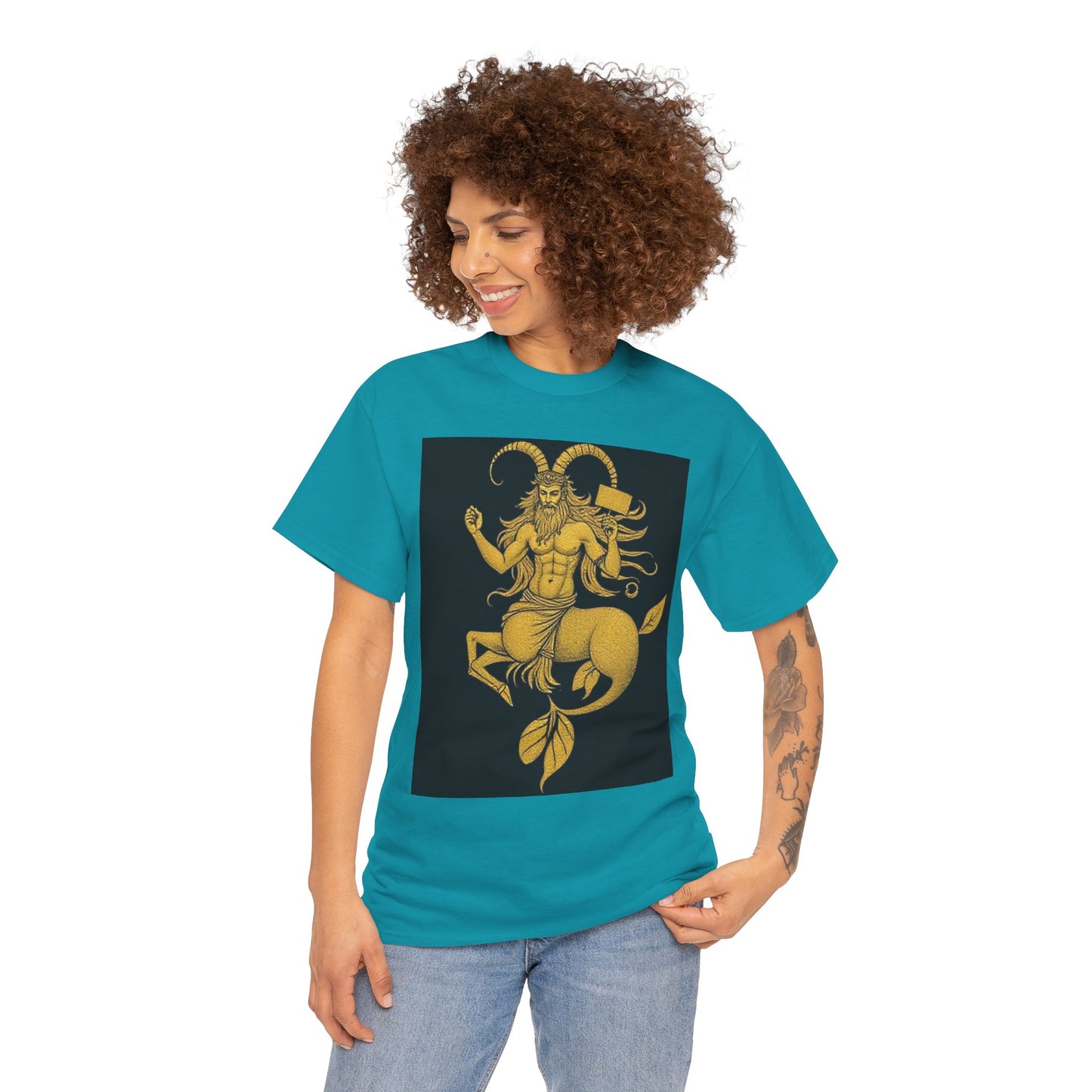 Unisex Heavy Cotton T-Shirt, Capricorn God, Zodiac Design