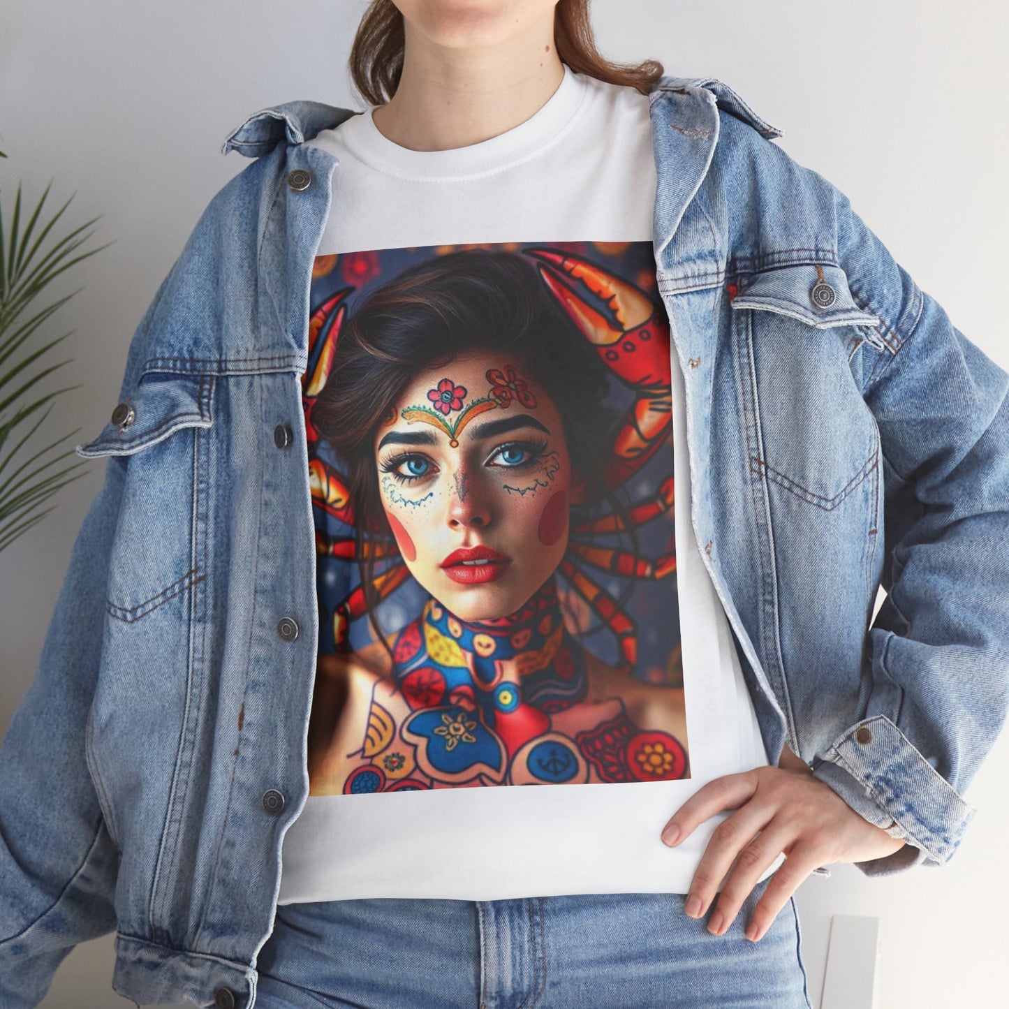 Unisex Heavy Cotton T-Shirt, Cancer, Zodiac v1, Sexy Art