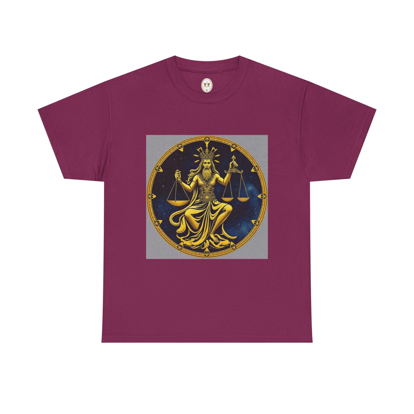 Unisex Heavy Cotton T-Shirt, Gold Libra God, Zodiac Design