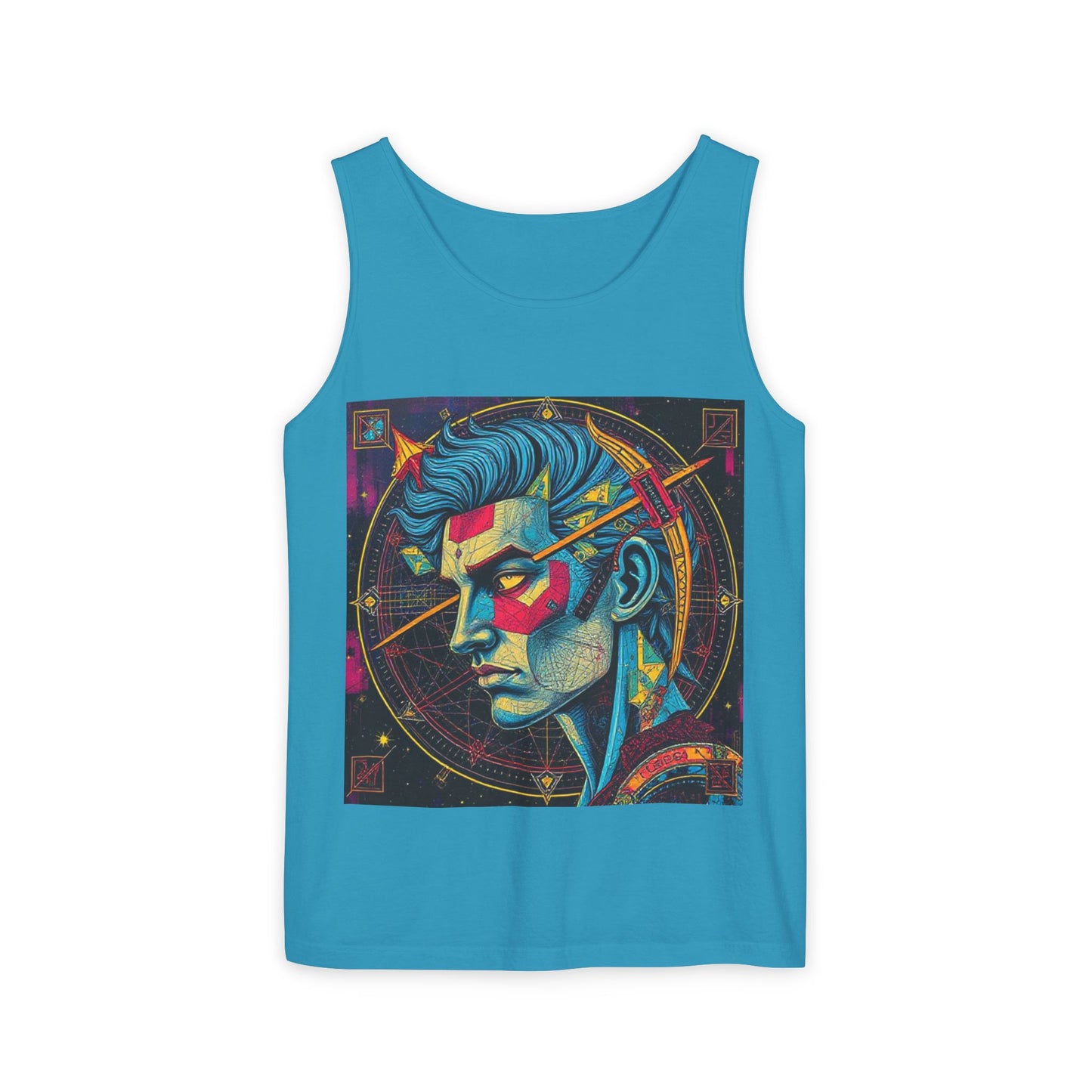 Unisex Garment-Dyed, Tank Top, Sagittarius Design, Pop Art v1, 100% US cotton