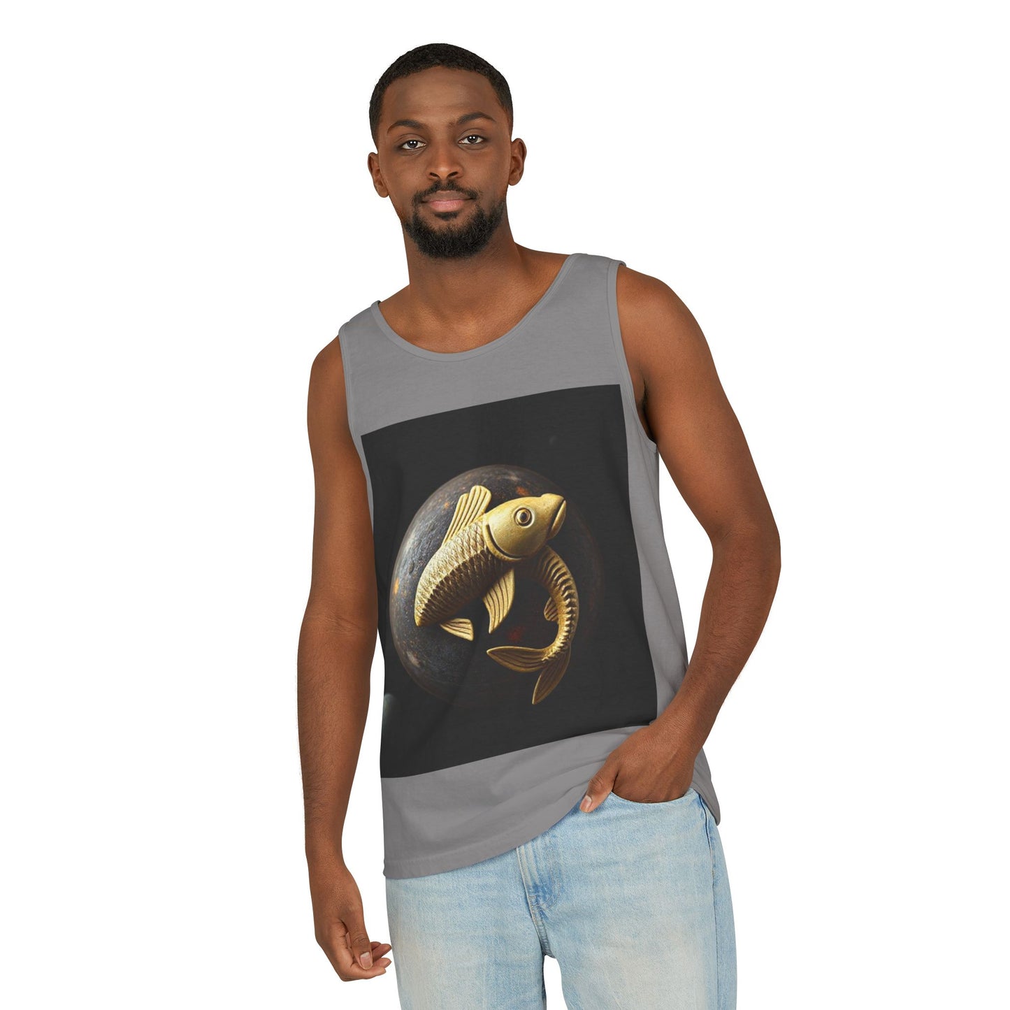 Unisex Garment-Dyed, Tank Top, Pisces Design, Space Animal v1, 100% US cotton