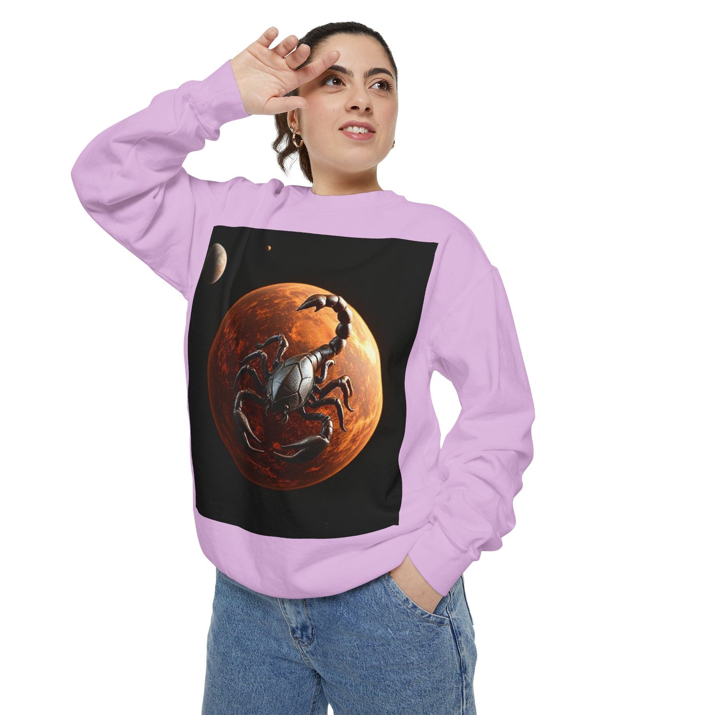 Garment-Dyed Sweatshirt, Unisex, Space Animal Design, Scorpio