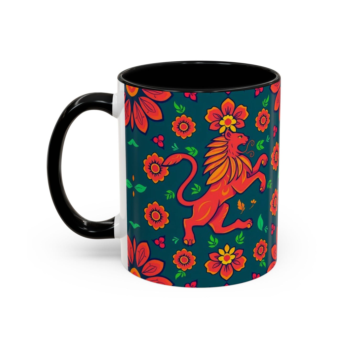 Accent Coffee Mug, Leo, Zodiac v1, Flower Pattern, (11, 15oz)