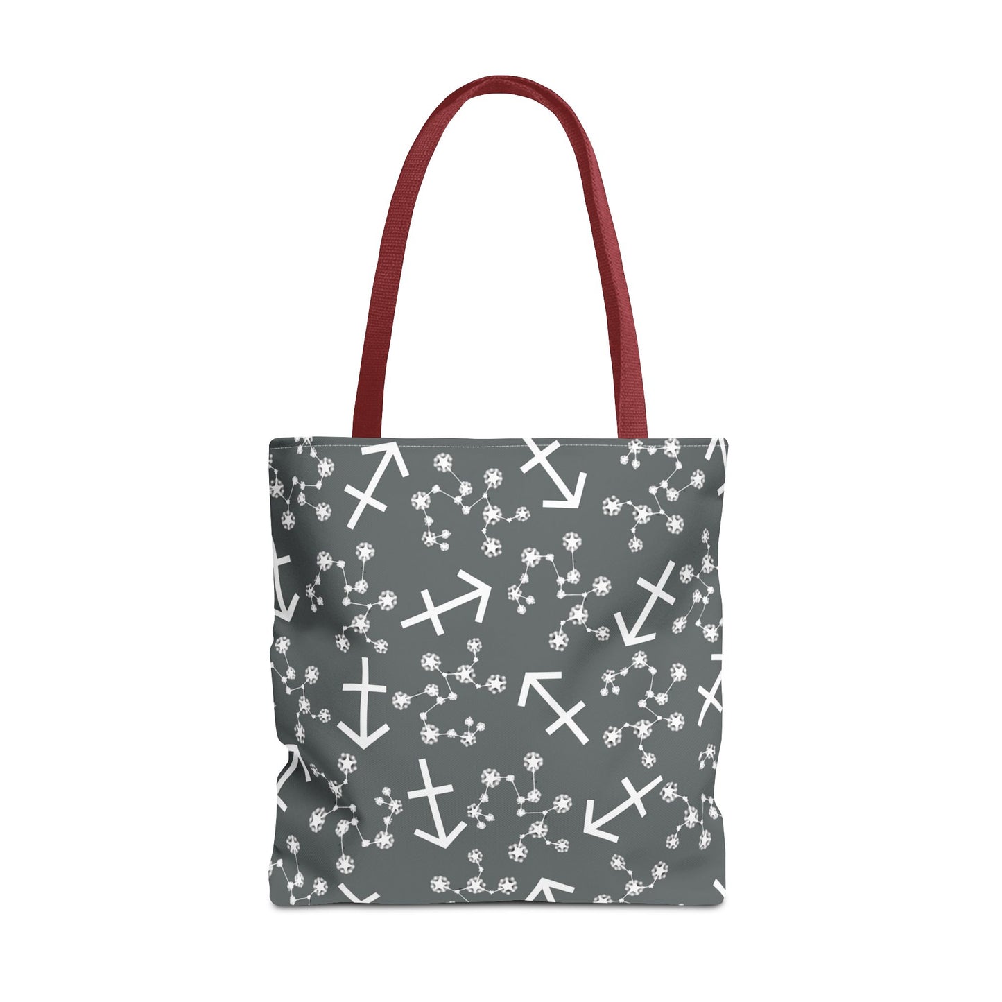 Tote Bag, Sagittarius Zodiac Sign, AOP, (Grey, White Print)