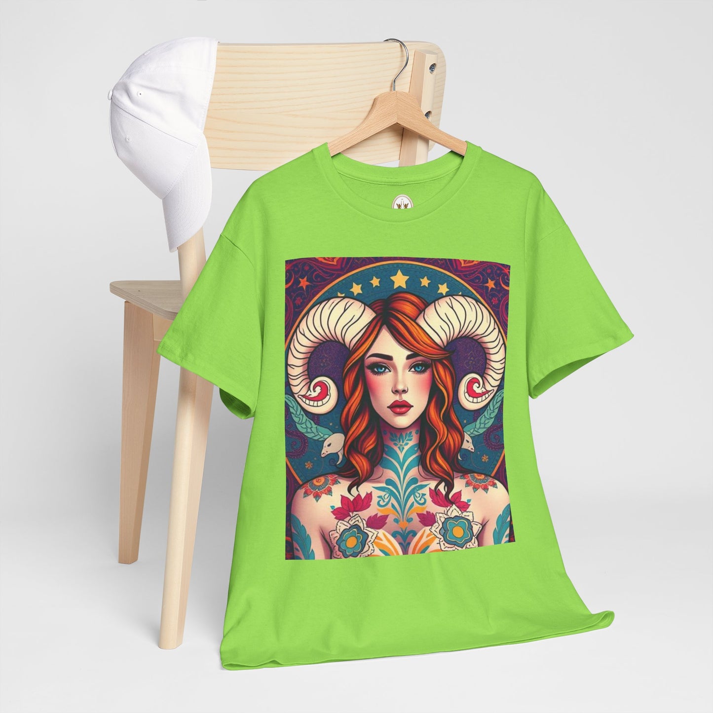 Unisex Heavy Cotton T-Shirt, Aries, Zodiac v1, Sexy Art
