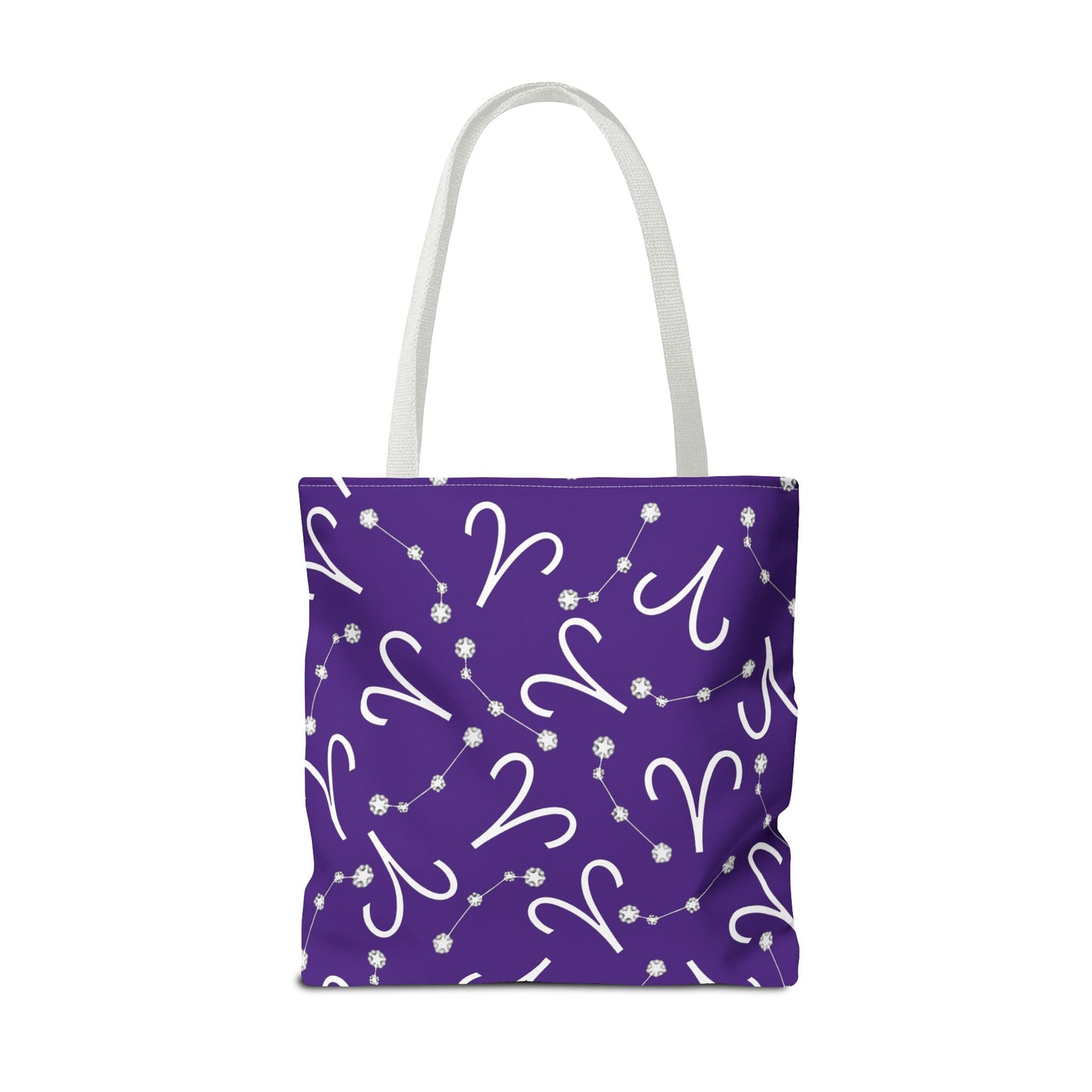 Tote Bag, Aries Zodiac Sign, AOP, (Purple, White)
