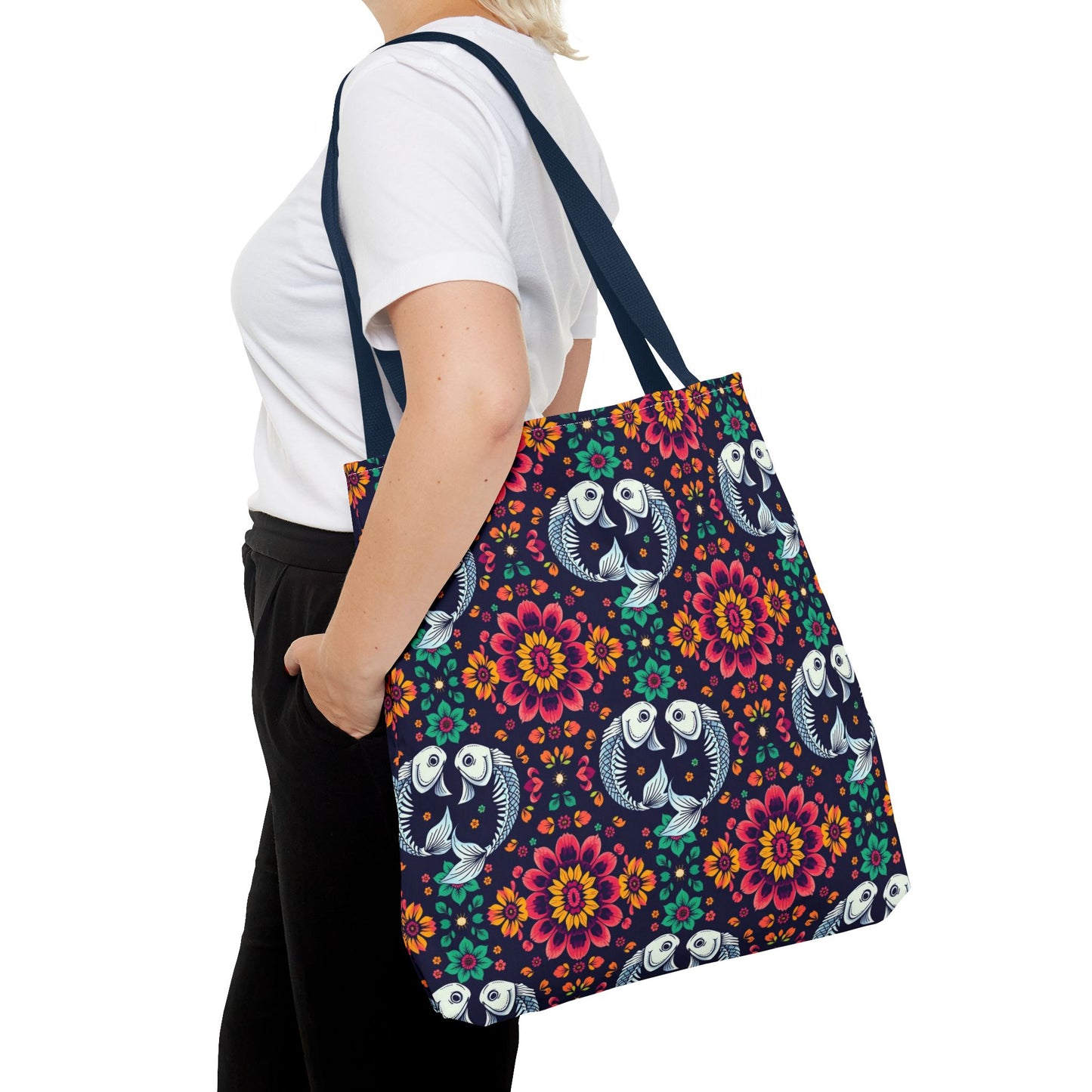 Tote Bag (AOP), Pisces, Zodiac v1, Flower Pattern