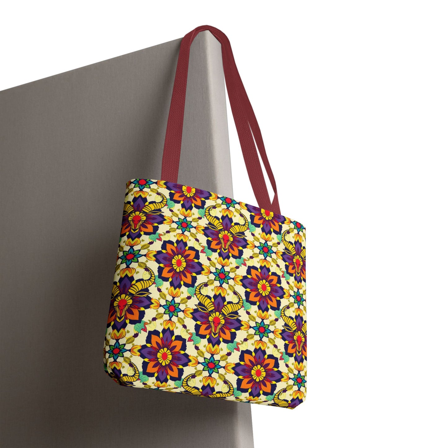 Tote Bag, (AOP), Taurus, Zodiac v5, Flower Pattern