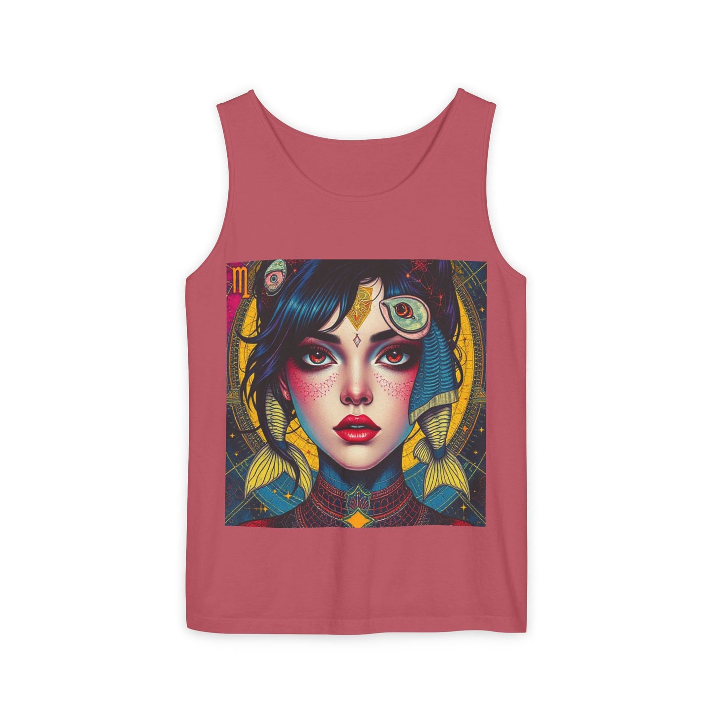 Unisex Garment-Dyed, Tank Top, Pisces Design, Pop Art, 100% US cotton