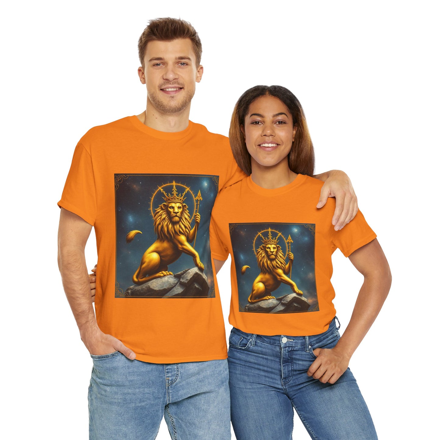 Unisex Heavy Cotton T-Shirt, King of Lions, Leo Zodiac Design