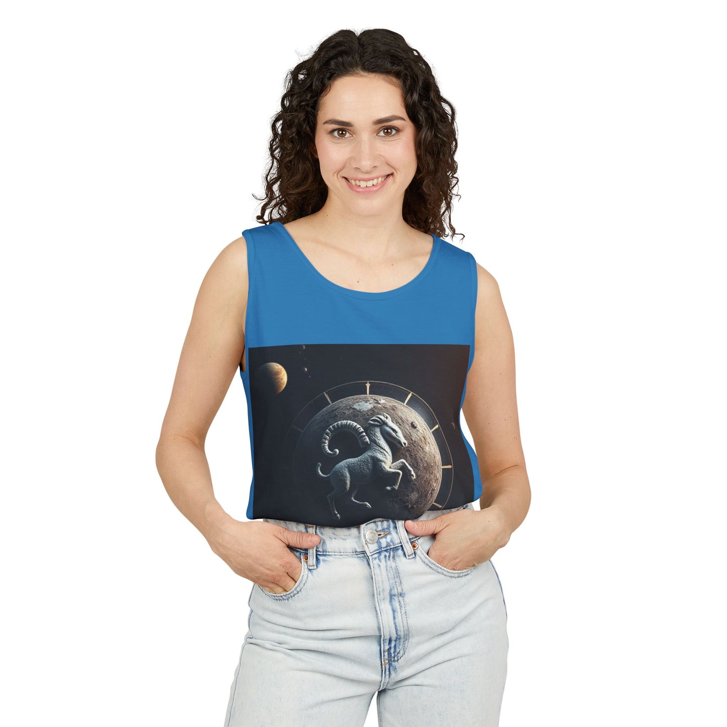 Unisex Garment-Dyed, Tank Top, Aries Design, Planet Animal, 100% Ringspun US cotton