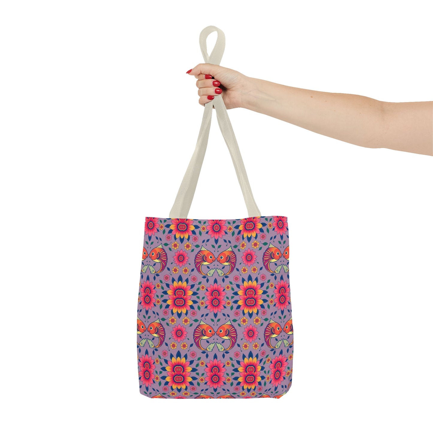 Tote Bag (AOP), Pisces, Zodiac v2, Flower Pattern