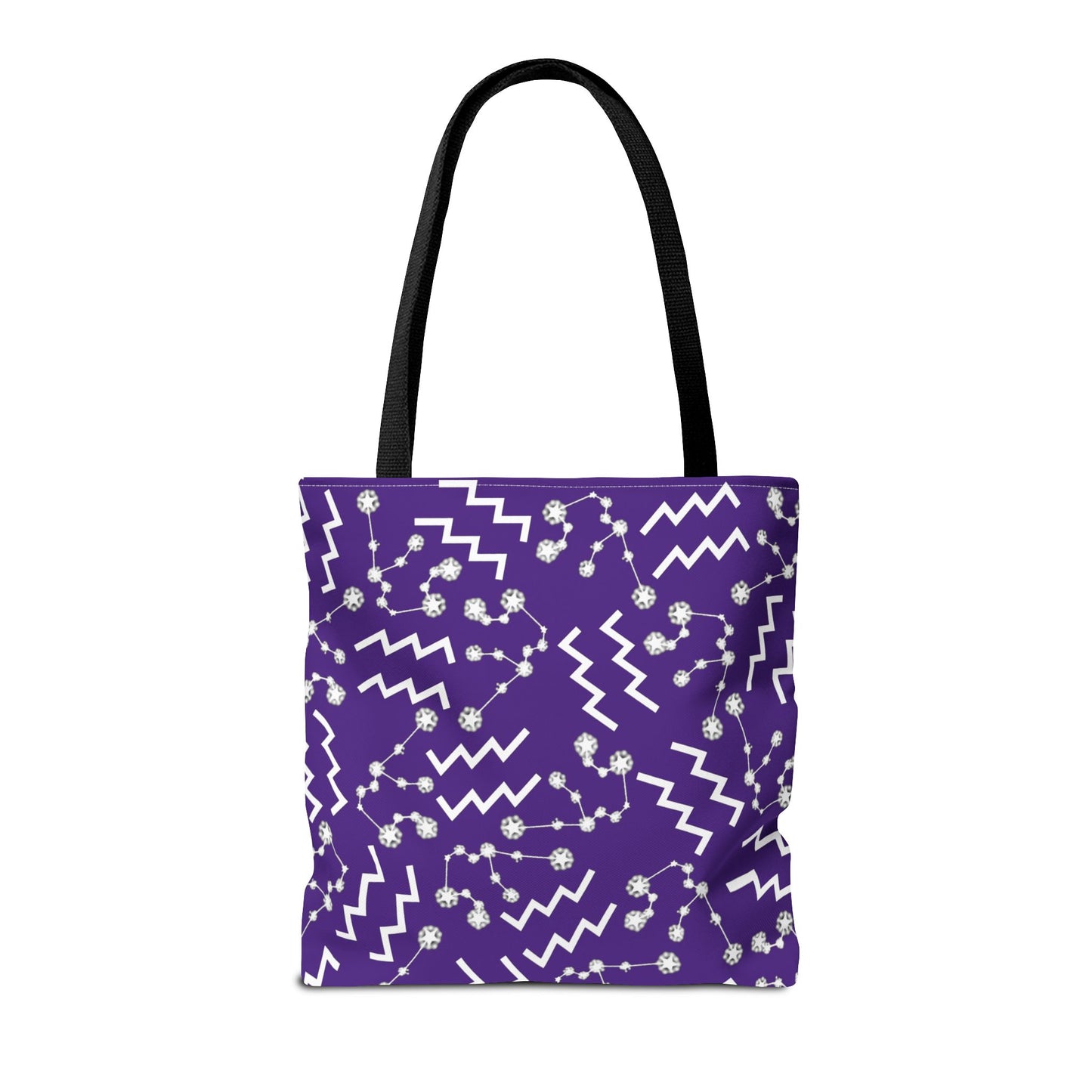 Tote Bag, Aquarius Zodiac Sign, AOP, (Purple, White)